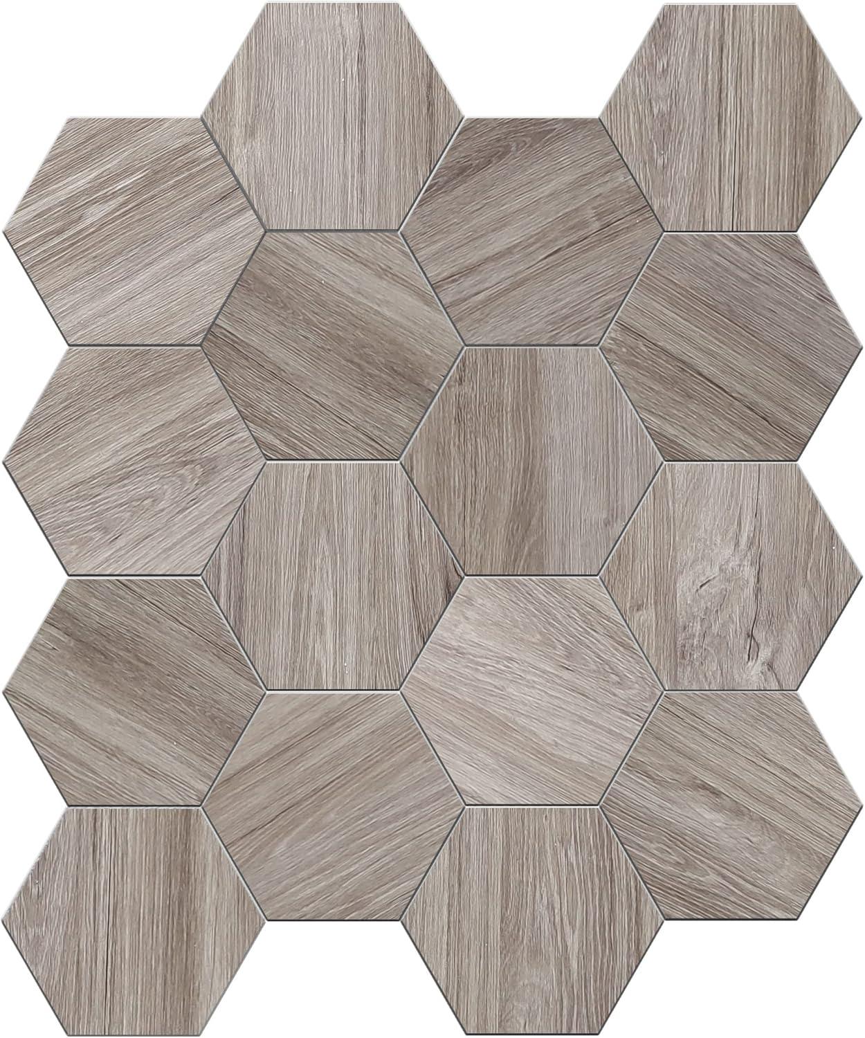 Tawny Hexagon Wood Grain Peel and Stick Wall Tiles