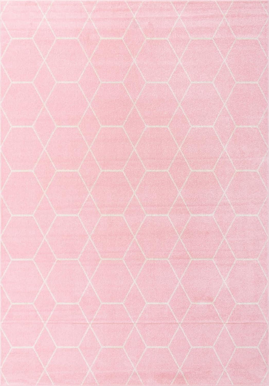 Light Pink Lattice Frieze 10' x 14' Synthetic Area Rug