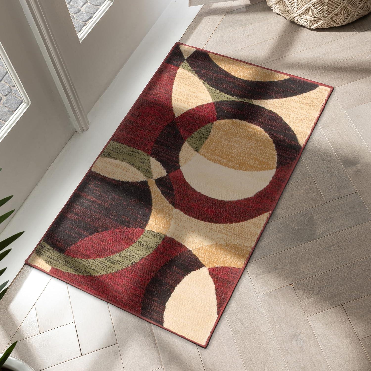 Red and Beige Geometric Synthetic Area Rug 2'7" x 3'11"