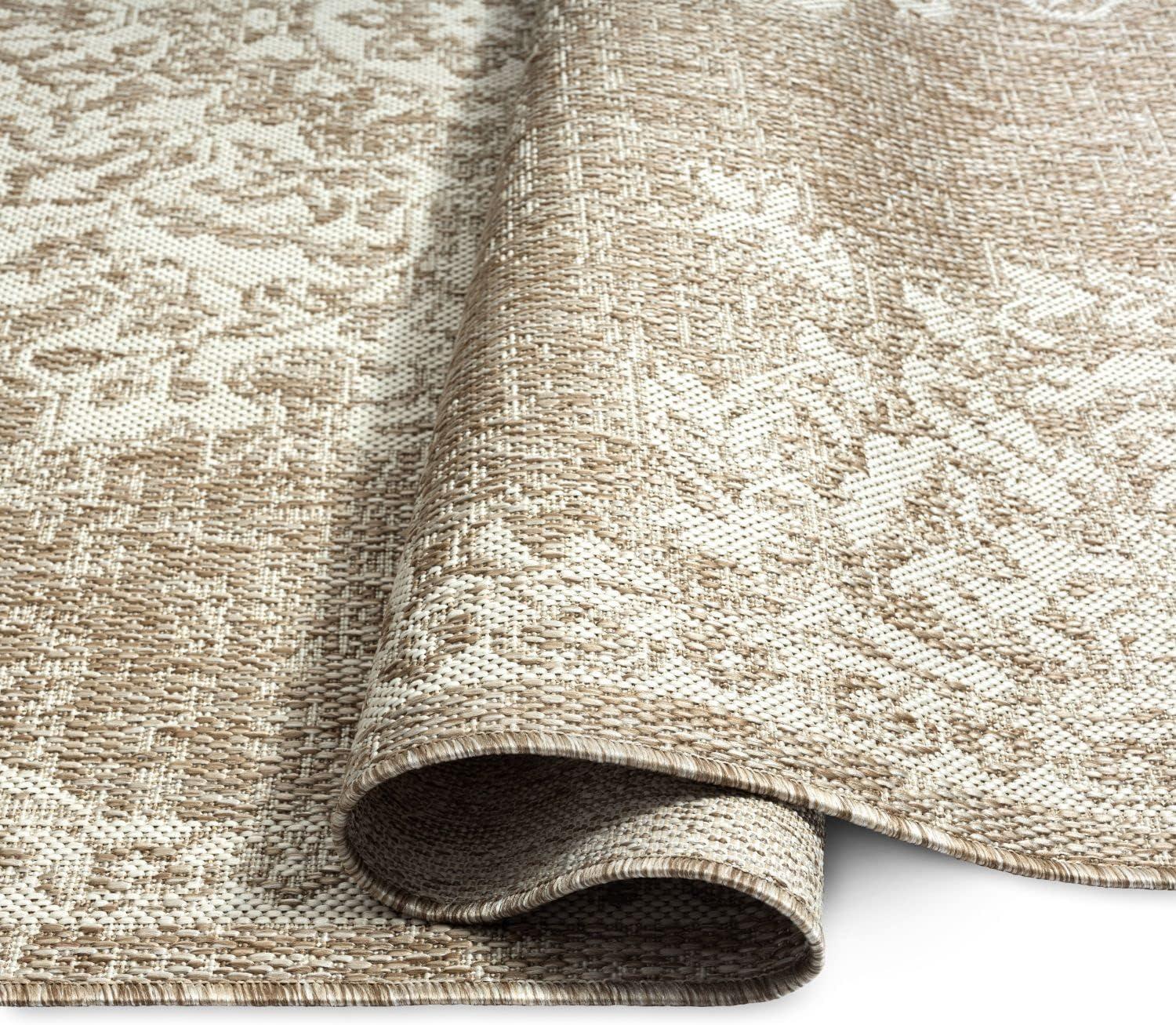 Nicole Miller New York Patio Country Azalea Medallion Indoor/Outdoor Area Rug, Taupe/Ivory