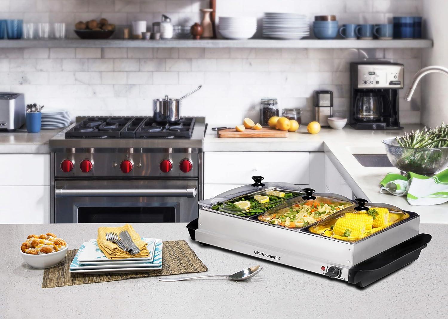 Elite Platinum 3 x 2.5 Qt. Stainless Steel Electric Buffet Server