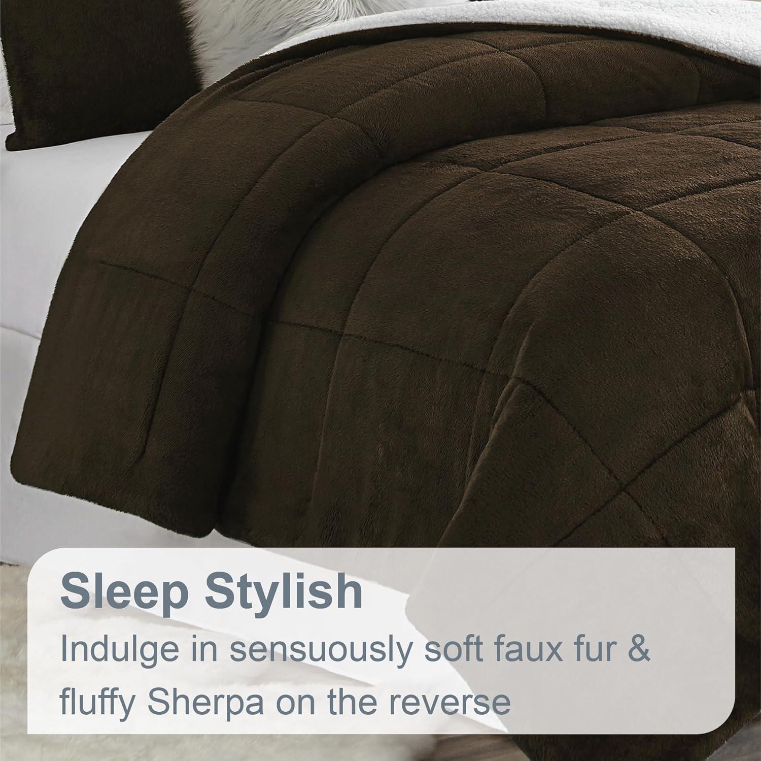 Swift Home Ultra Plush Reversible Faux Fur and Sherpa 3-Piece Comforter Set