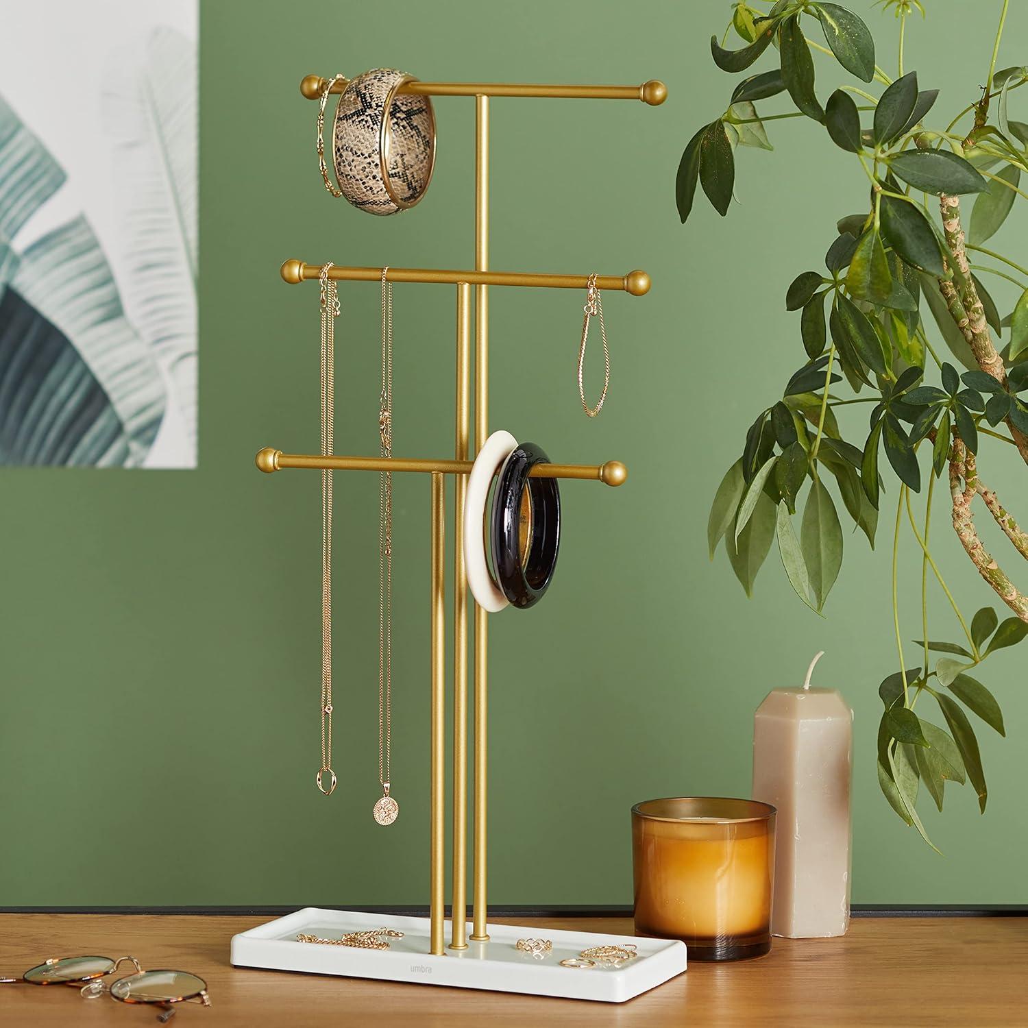 Gold and White Steel 3-Tier Jewelry Stand