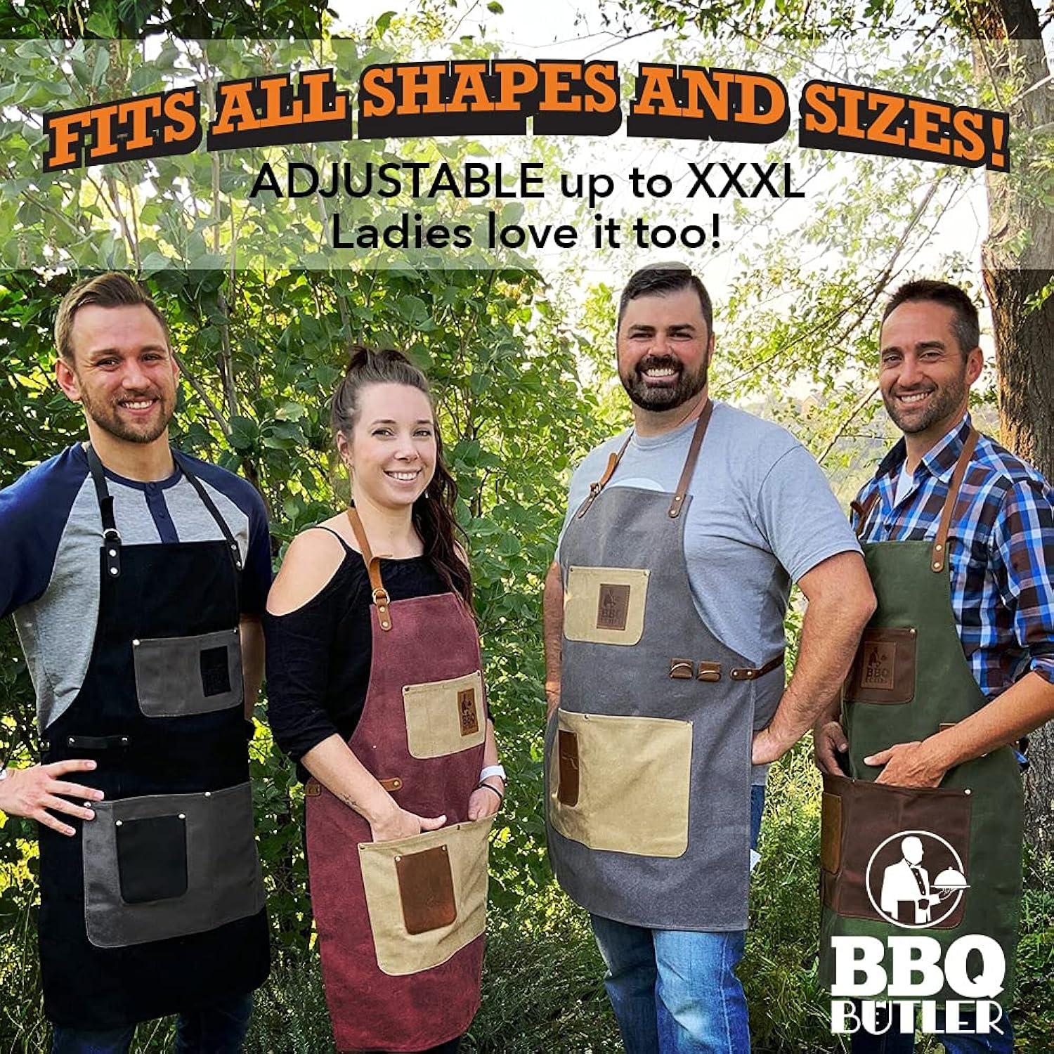 BBQ Butler Grilling Apron - Premium Canvas Apron - Deluxe Leather