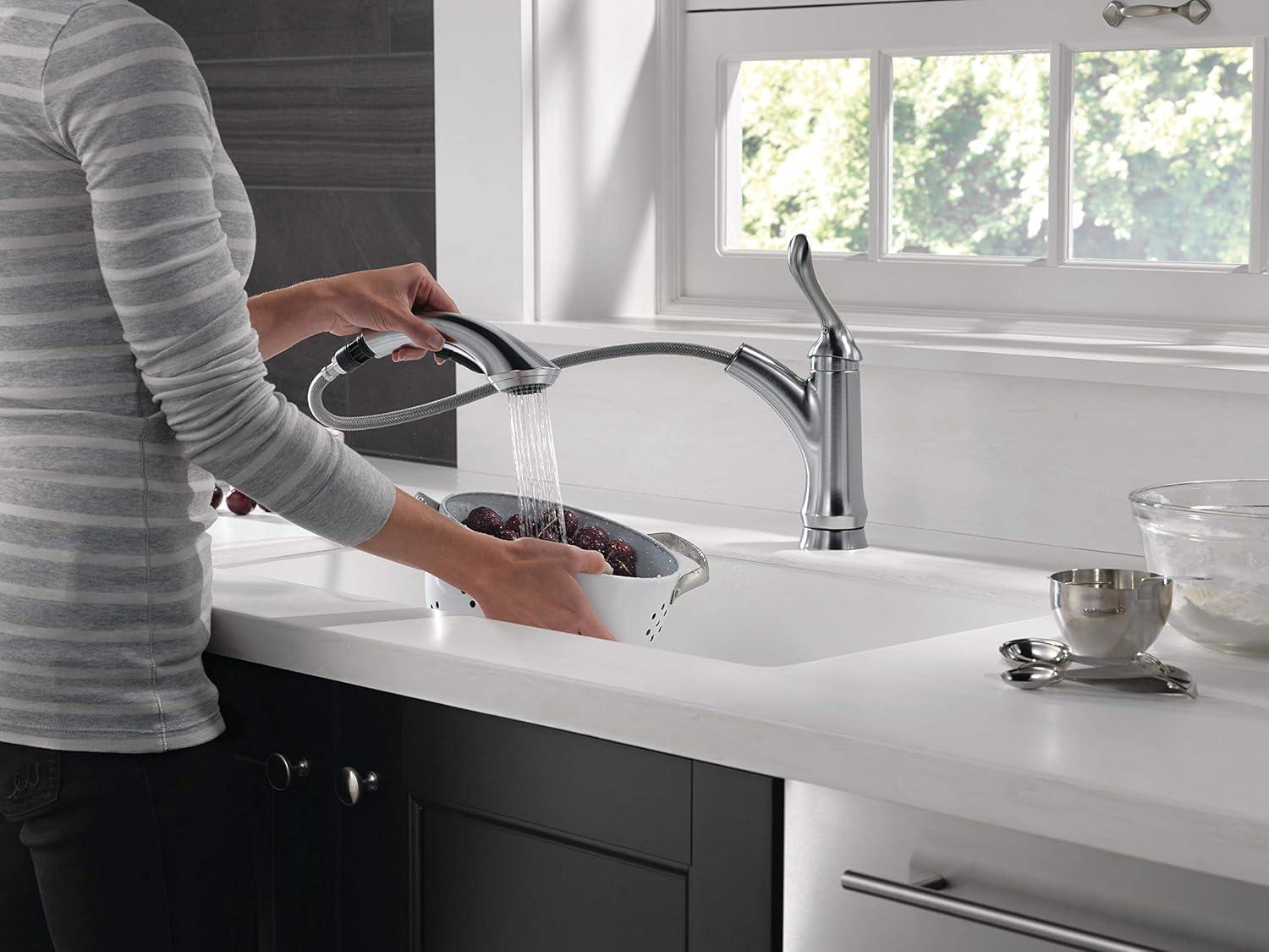 Delta Linden Pull Out Sprayer Kitchen Sink Faucet, Single Handle Kitchen Faucet 4353-AR-DST