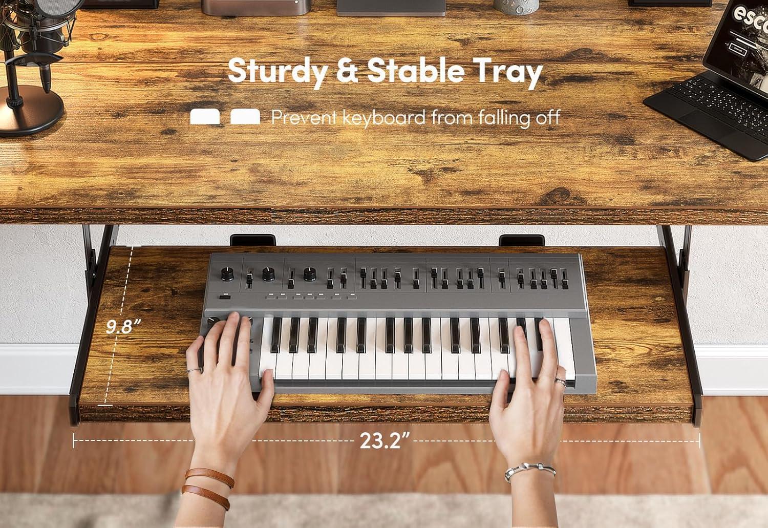 BANTI 55" x 24" Height Adjustable Electric Standing Desk with Keyboard Tray, Sit Stand up Desk with Splice Board, Black Frame/Rustic Brown Top