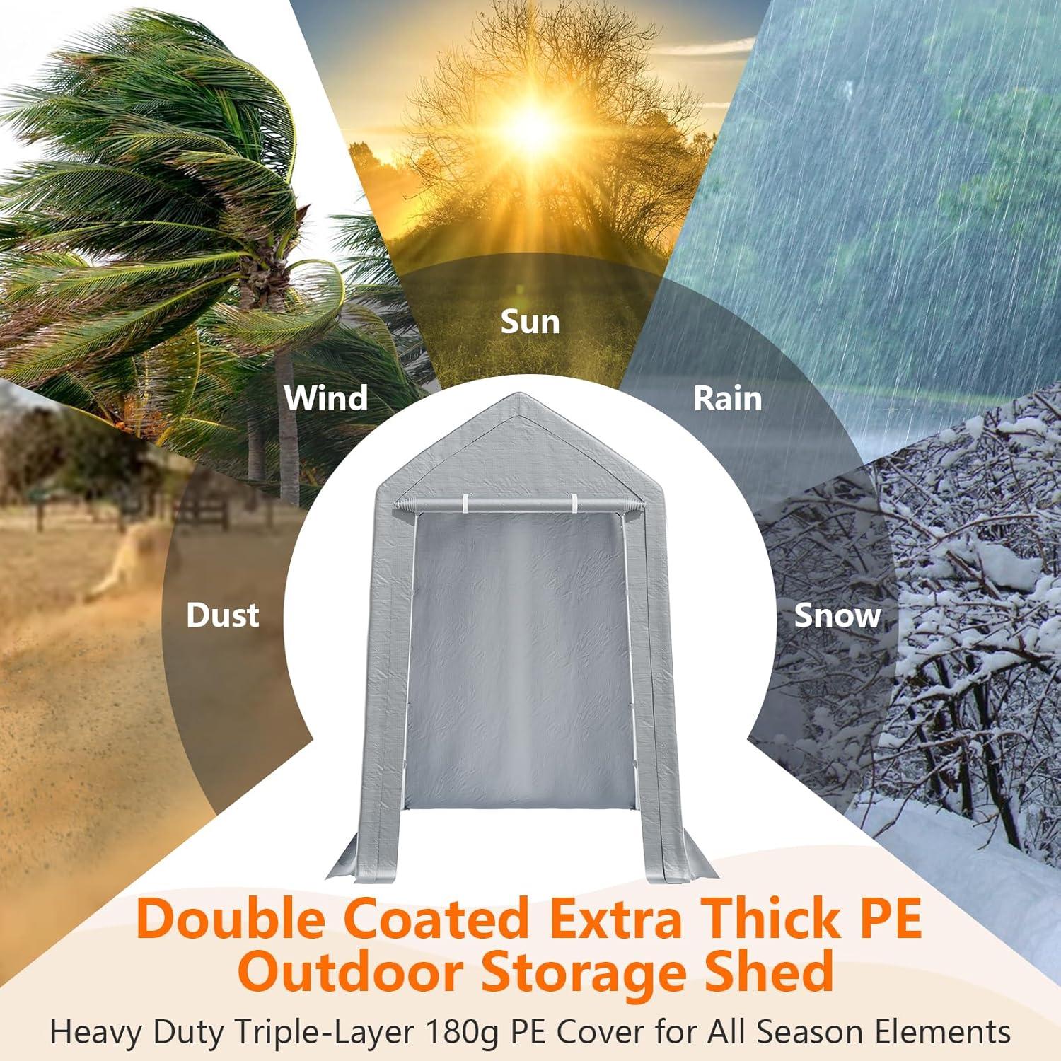 Soonbuy 12" x 12"Outdoor Storage Shelter Shed- Heavy Duty Storage Tent with Roll-up Zipper Door , Portable Garage Storage shed for Bike, Motorcycle Shelter, Gray
