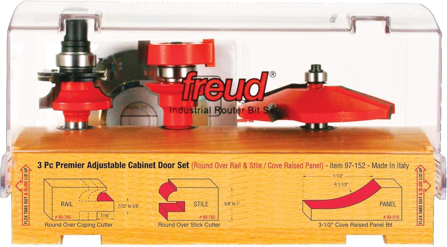 Freud 3-Piece Adjustable Cabinet Door Router Bit Set