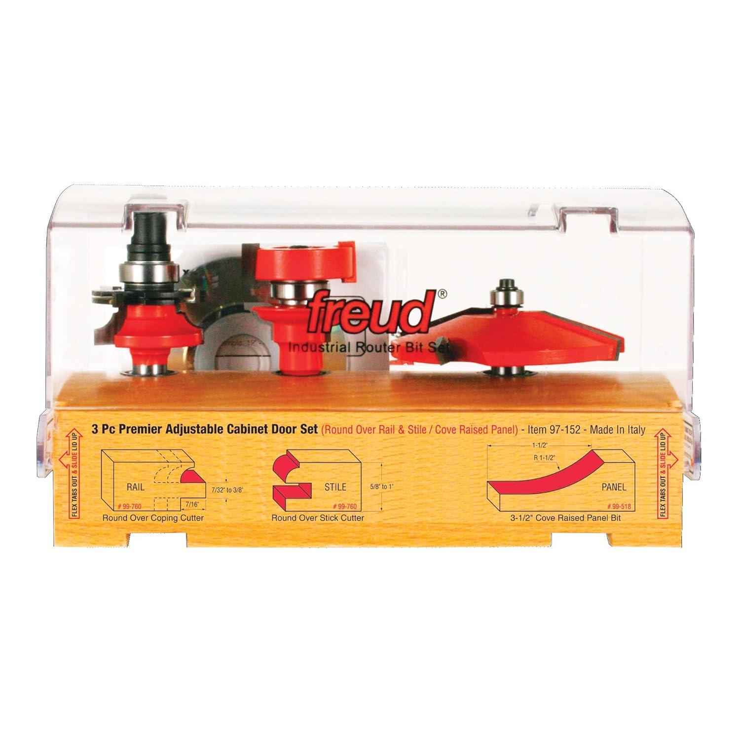 Freud 3-Piece Adjustable Cabinet Door Router Bit Set