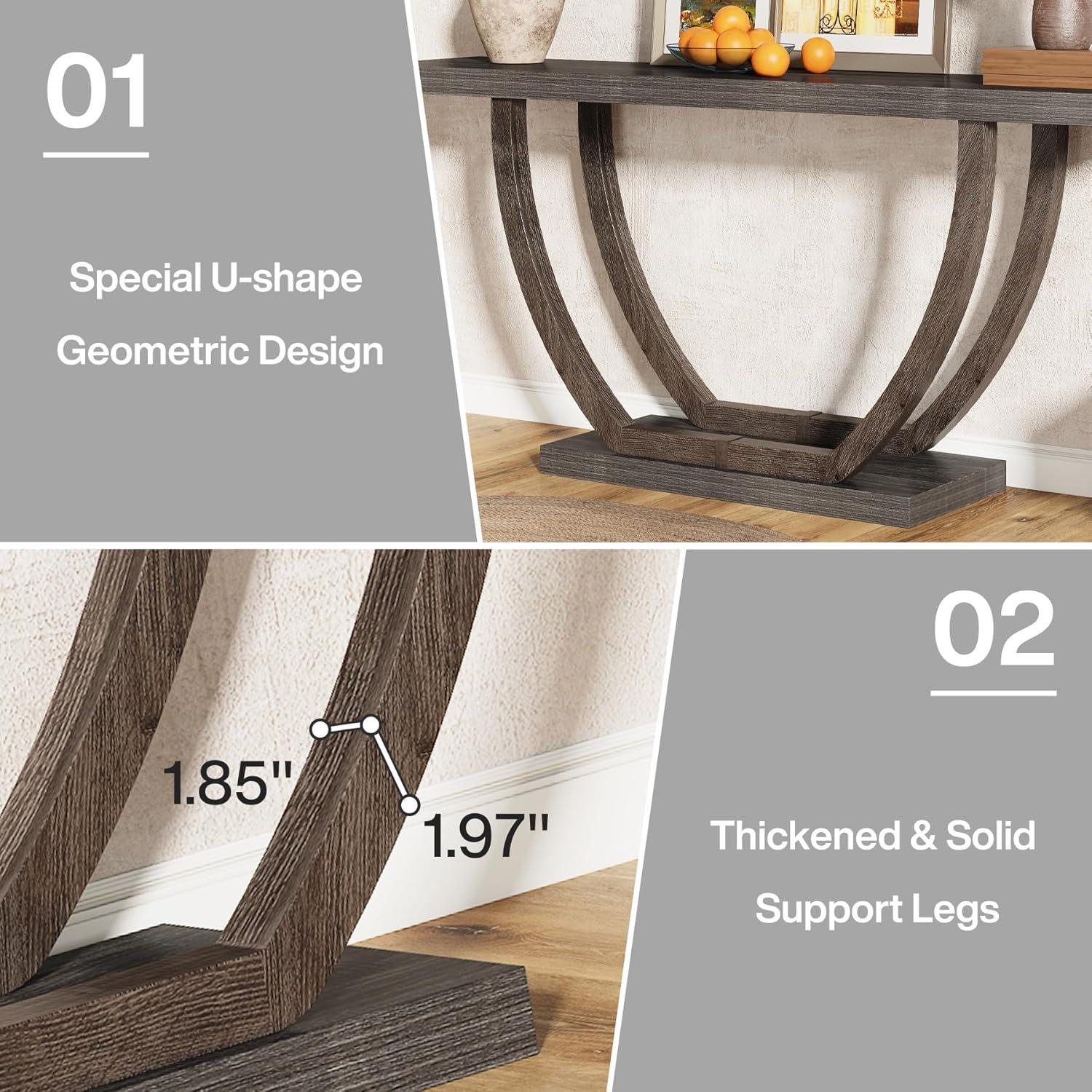 Resenkos Entryway Table, Console Sofa Table,63" Farmhouse Console Table, 2-Tier Entryway Sofa Table Gray