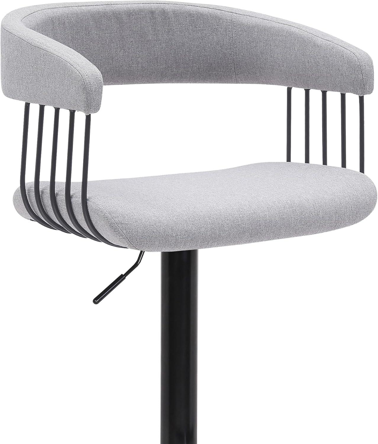 Calista Adjustable Bar Stool in Light Gray Fabric with Black Metal