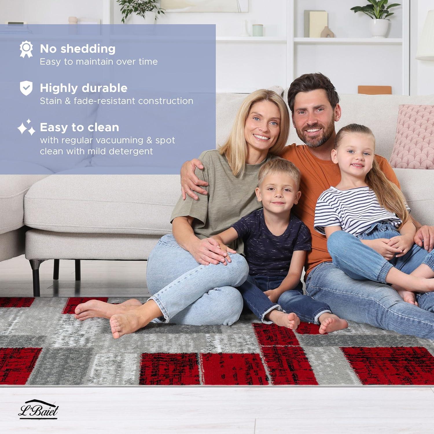 L'Baiet Verena Geometric Area Rug Red Grey 5' x 7' Medium Area Rugs Carpet for Living Room, Bedroom, Dining Table, Office, Hallway, Foyer | Neutral Colorful Modern Abstract Home Decor