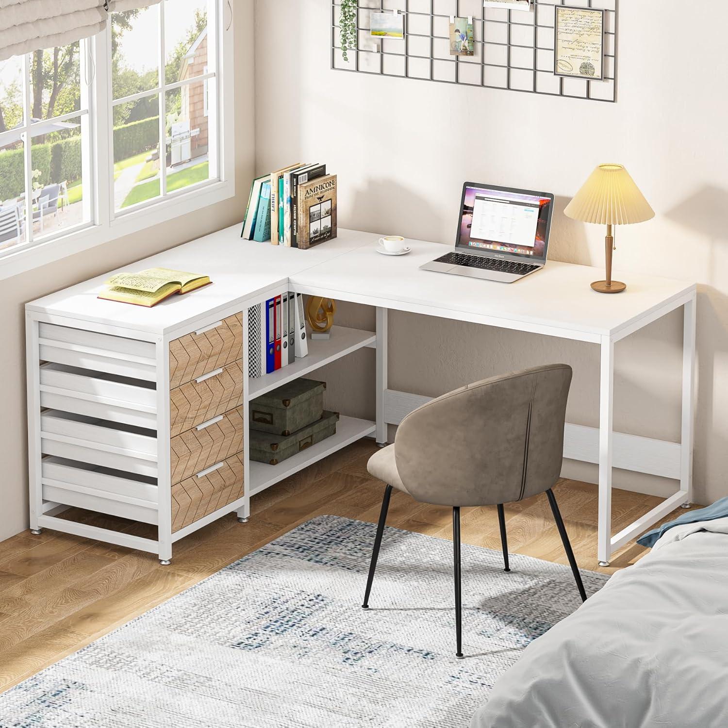 Tribesigns 59" L-Shaped Computer Desk, Reversible Corner Office Desk for Home Office, White