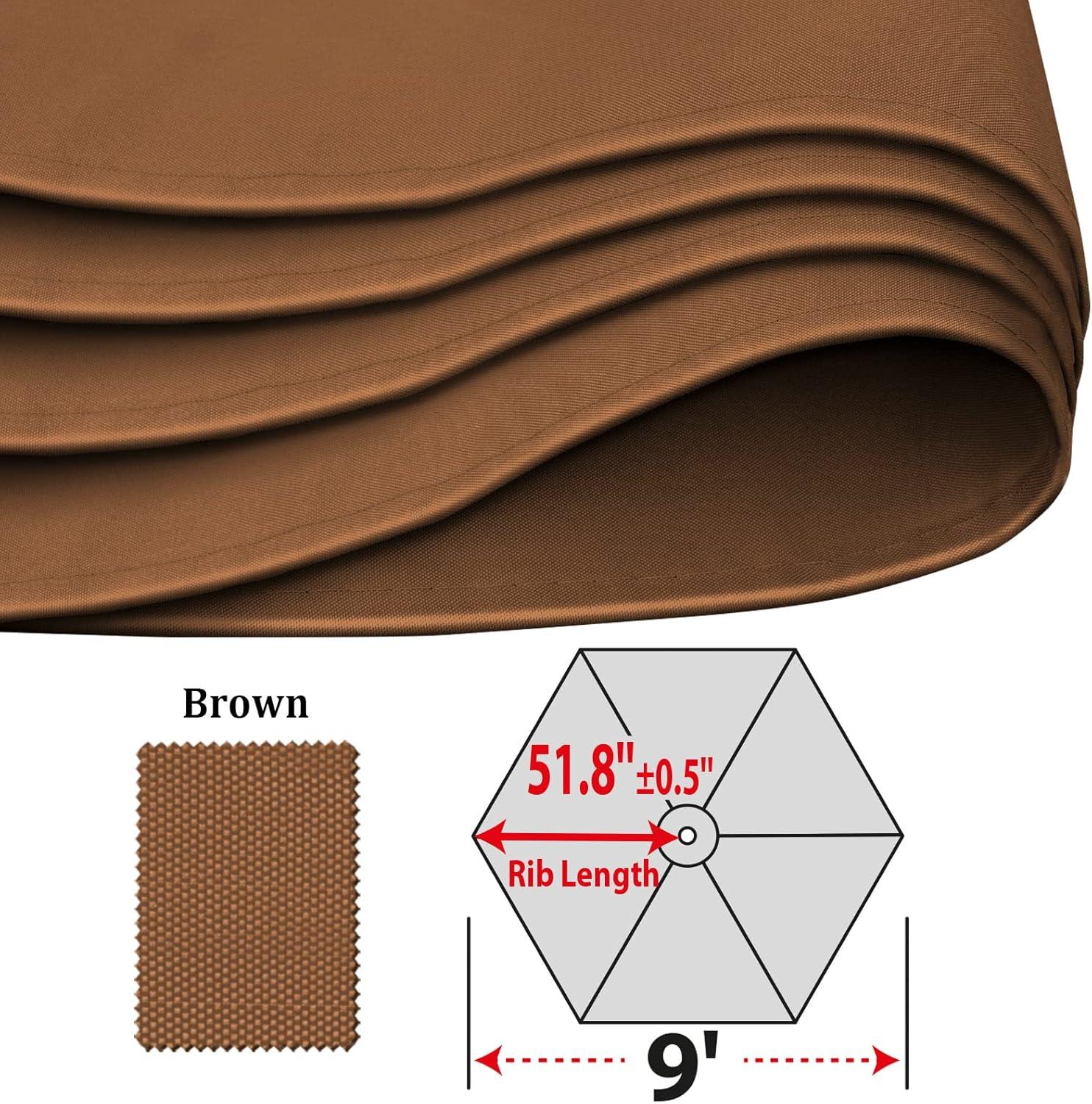 Brown 9ft Polyester Patio Umbrella Replacement Canopy