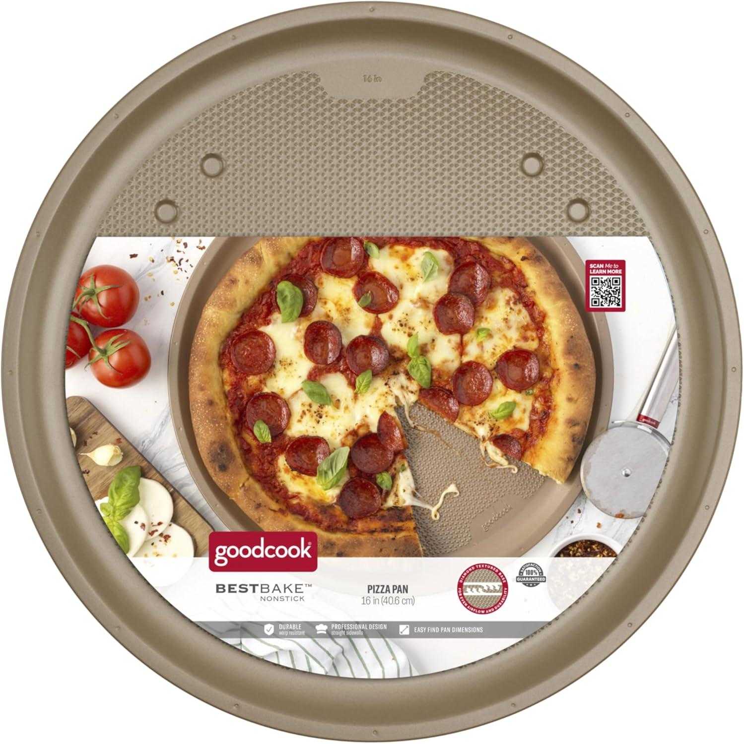 GoodCook 16" Best Bake Nonstick Pizza Pan: Round Carbon Steel Pizza Tray, 16-Inch, Dishwasher-Safe