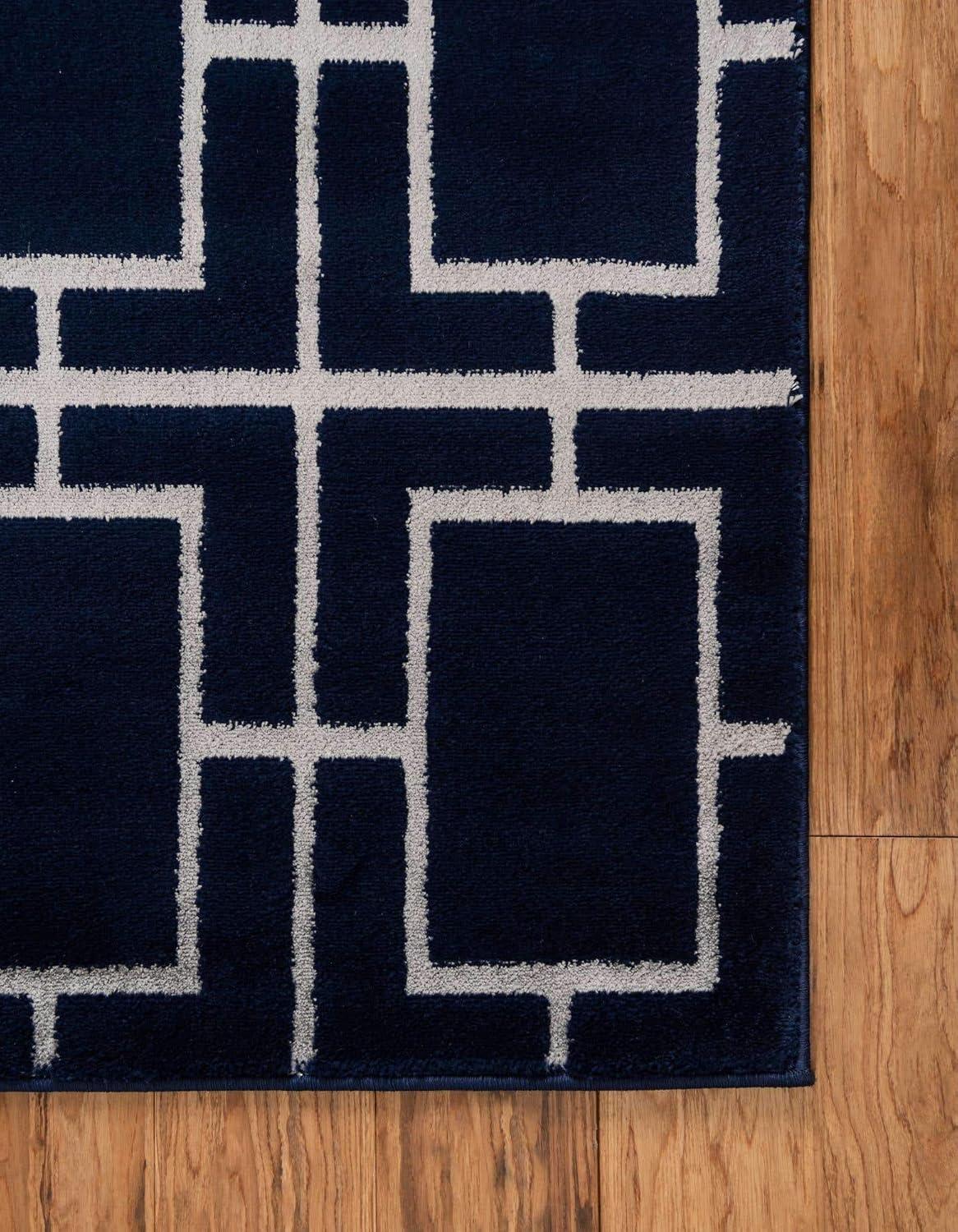 Glam Navy Blue Silver Area Rug