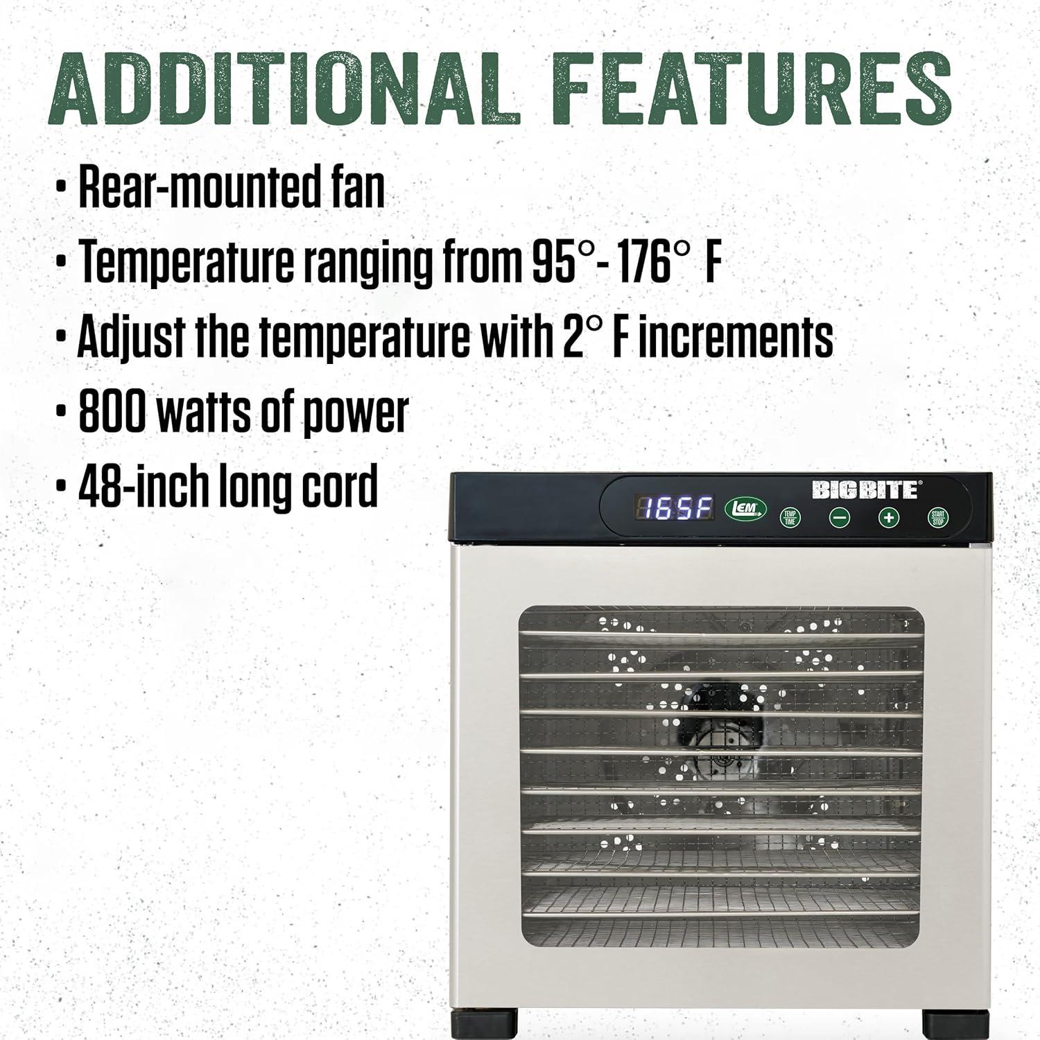 LEM Big Bite 10 Tray Dehydrator with Digital Timer Stainless Steel