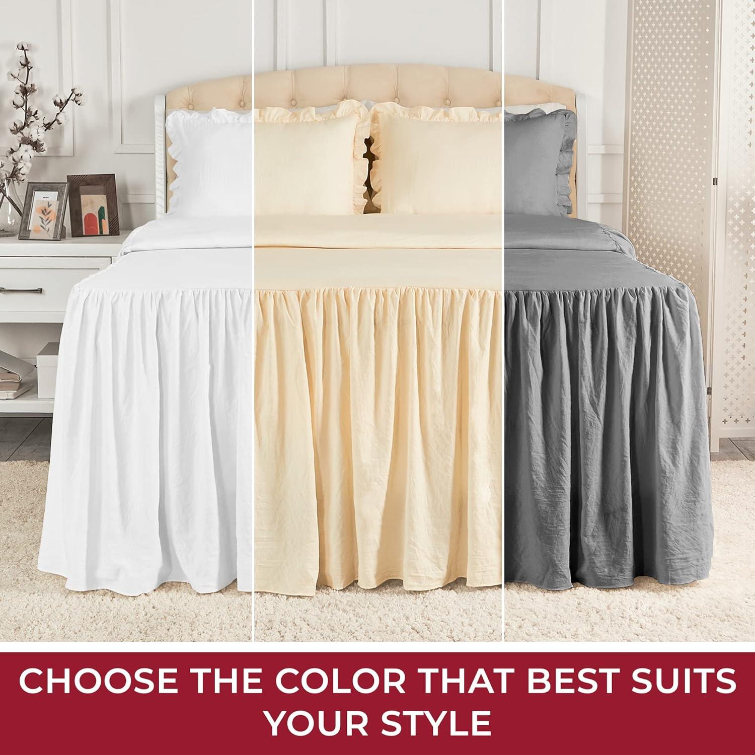 Mellanni Single-Tier Bedspread Set, Country Chic Bedding Set, 30" Drop Skirted Bedspread and 2 Shams, 3-Piece, Queen, Ivory