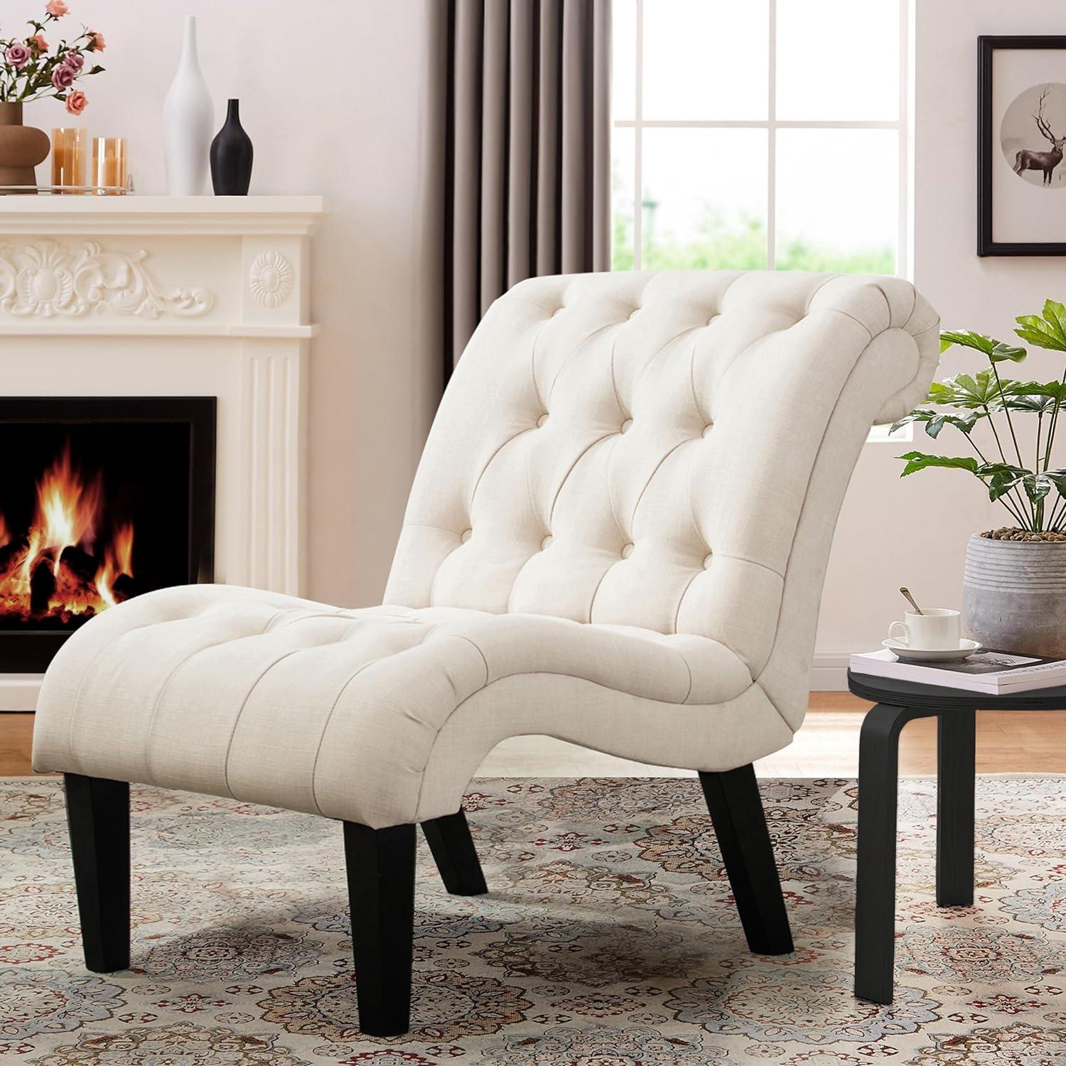 Killeryuki Accent Chair for Bedroom Living Room Chairs Tufted Upholstered Lounge Chair with Wood Legs Linen Fabric