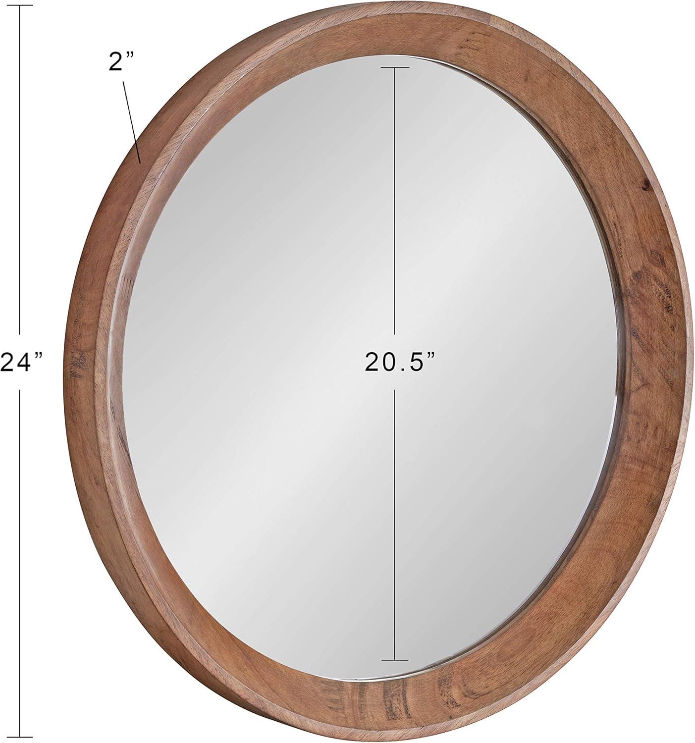 Kate and Laurel Hartman Transitional Round Wood Framed Wall Mirror, 24" Diameter, Brown, Boho Chic Round Mirror for Wall