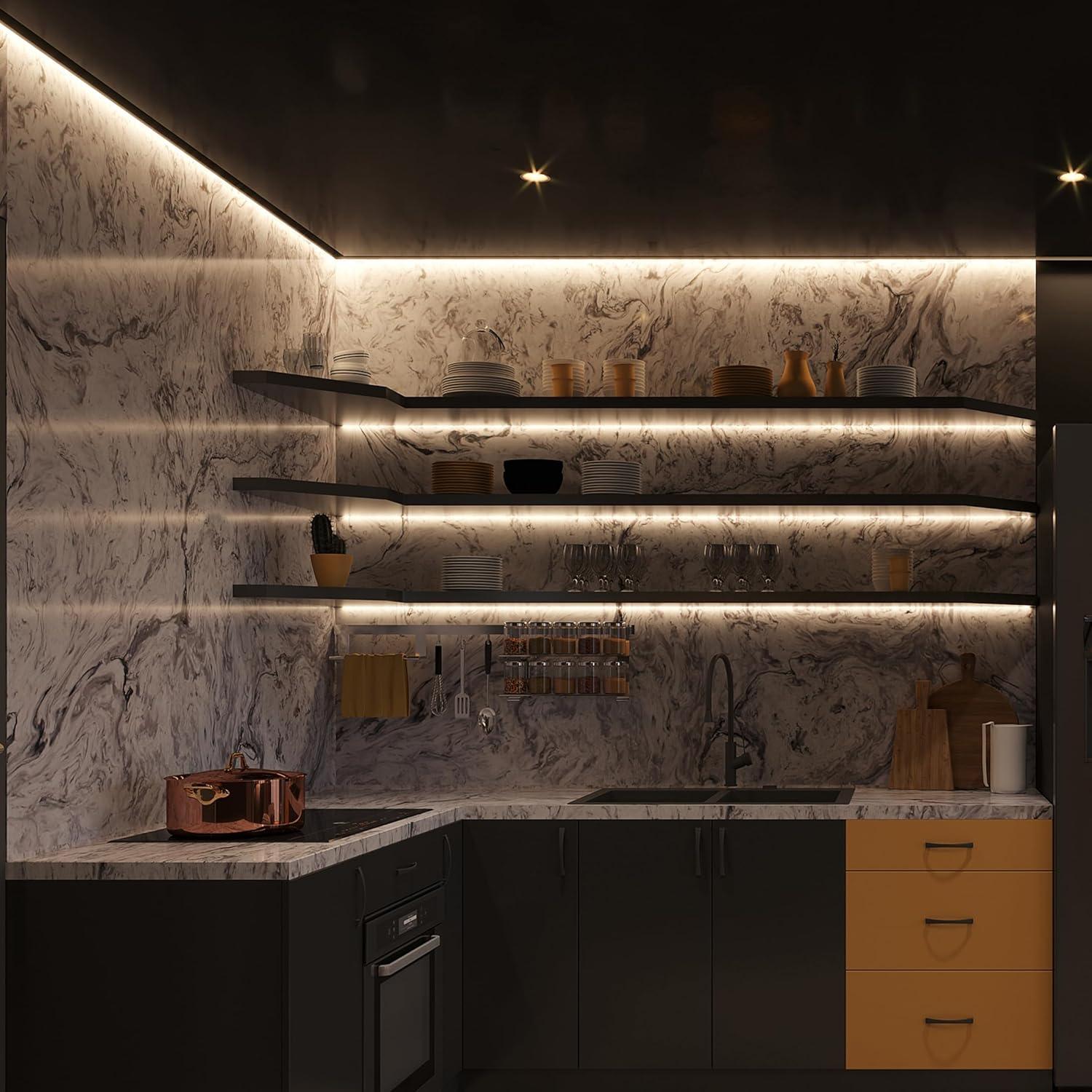 Maxxima 96 in. LED Under Cabinet Strip Light, Hardwired, 3680 Lumens, 3000K Warm White, 120V White Cove Light