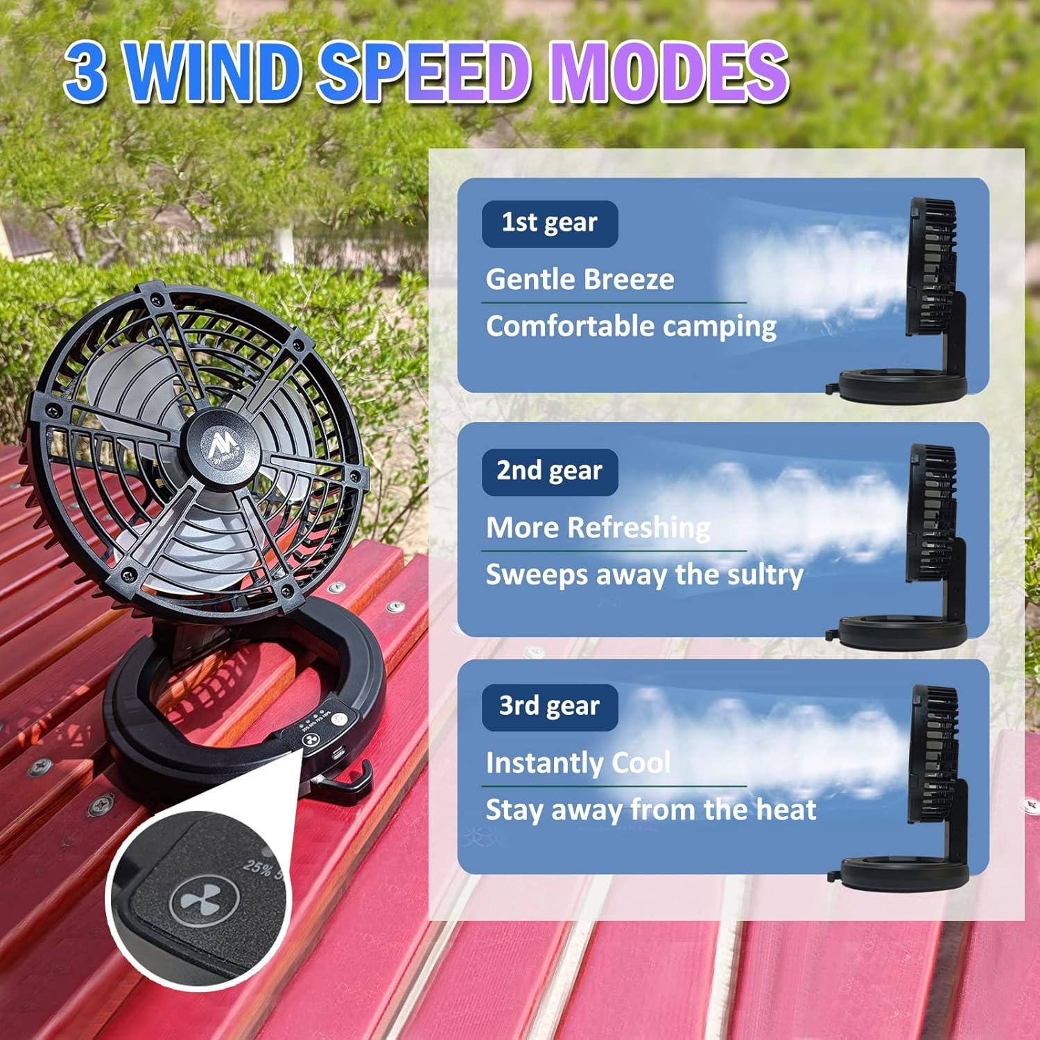 ayamaya Camping Fan, 20000mAh Rechargeable Tent Fan with Light, Remote, 9 Speeds Battery Powered Fans with Digital Display, Timer, Auto Oscillation & Hook for Camping, Outdoors