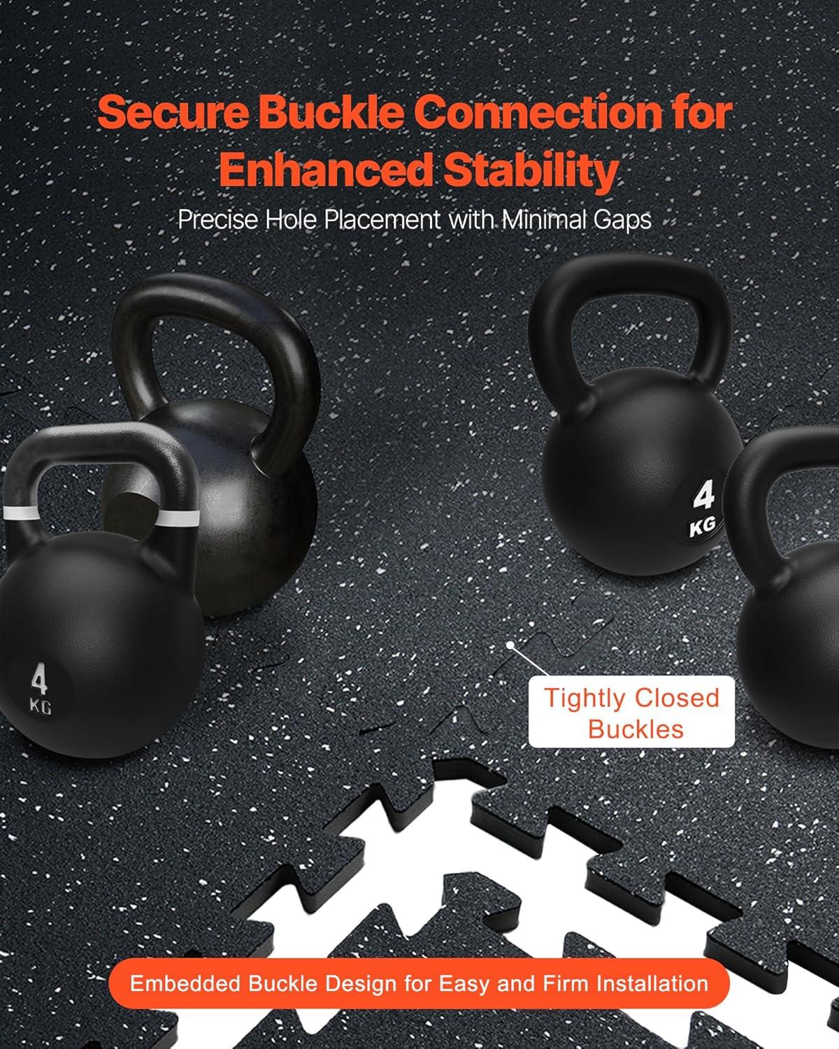 VEVOR 0.56Inch 24sq.ft 6 Tiles Gym Flooring for Home Gym, Rubber Top with High Density EVA Foam, 25 x 25In Gym Floor Exercise Equipment Mats, Interlocking Gym Mats, Puzzle Workout Mats, Black & Gray