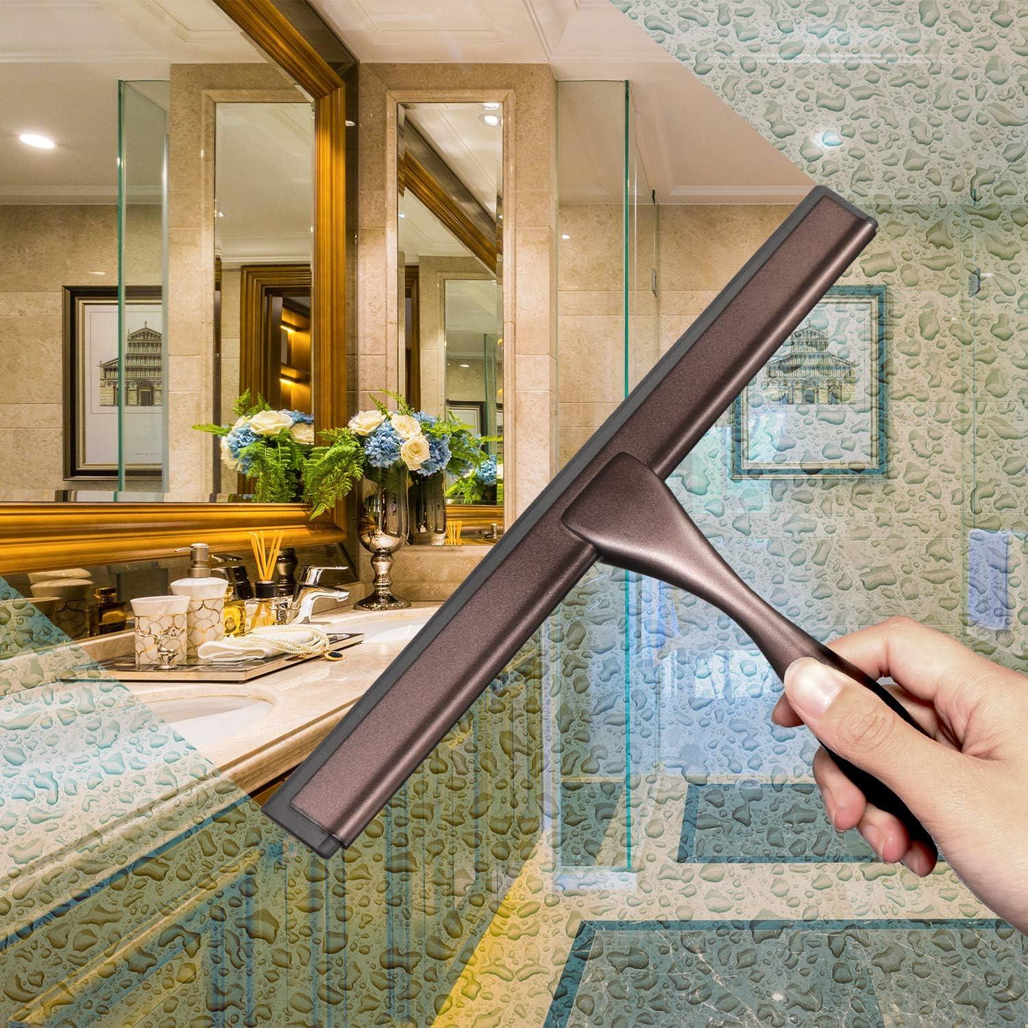 NETANY Shower Squeegee, 10-Inch Bronze Squeegee, All-Purpose Stainless Steel Squeegee for Bathroom, Shower Doors, Mirrors, Tiles and Car Windows - 100% Streak Free