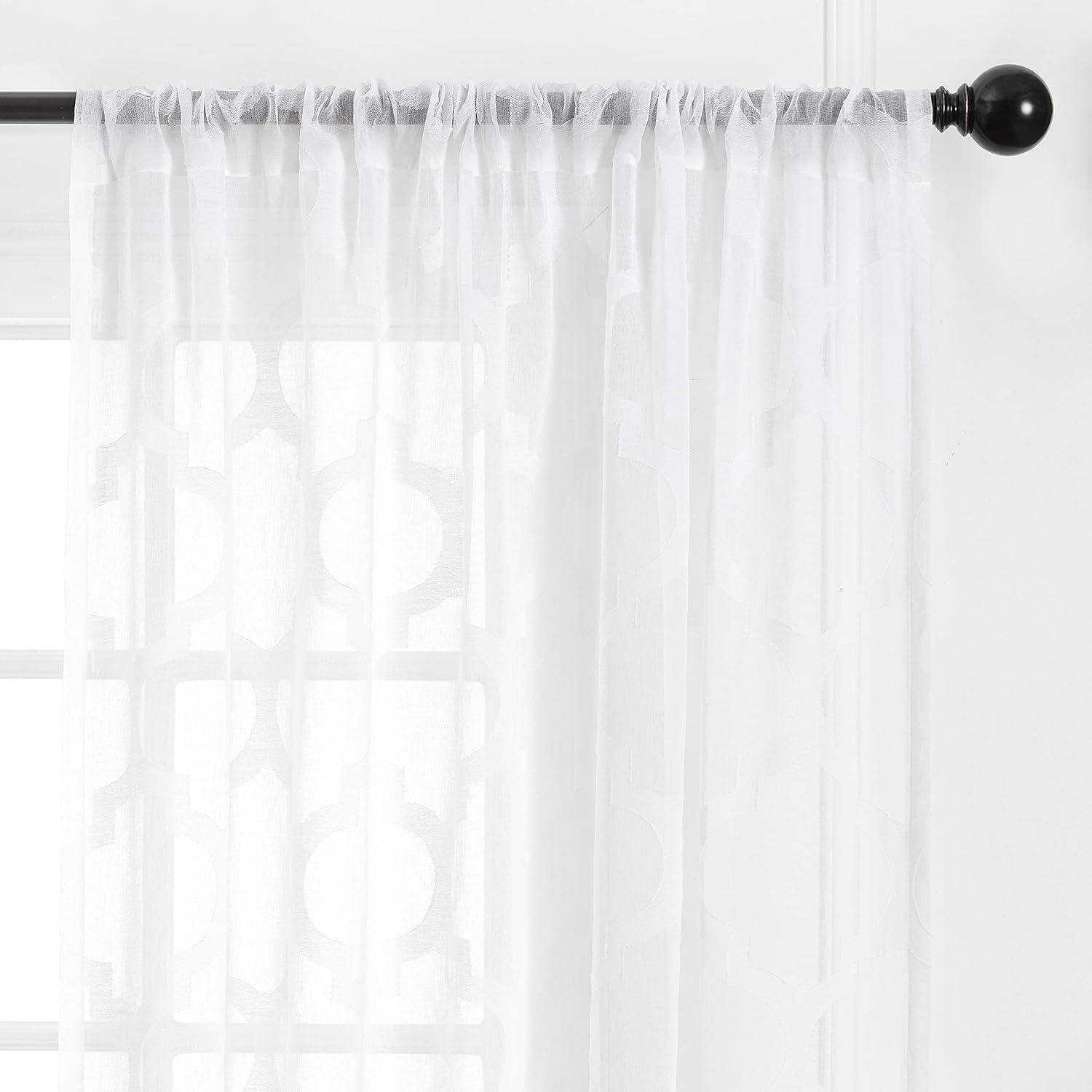 Chanasya 2pk Quatrefoil Voile Sheer Window Curtain Panels - Set of 2 - 52 x 63 Inches Long - White