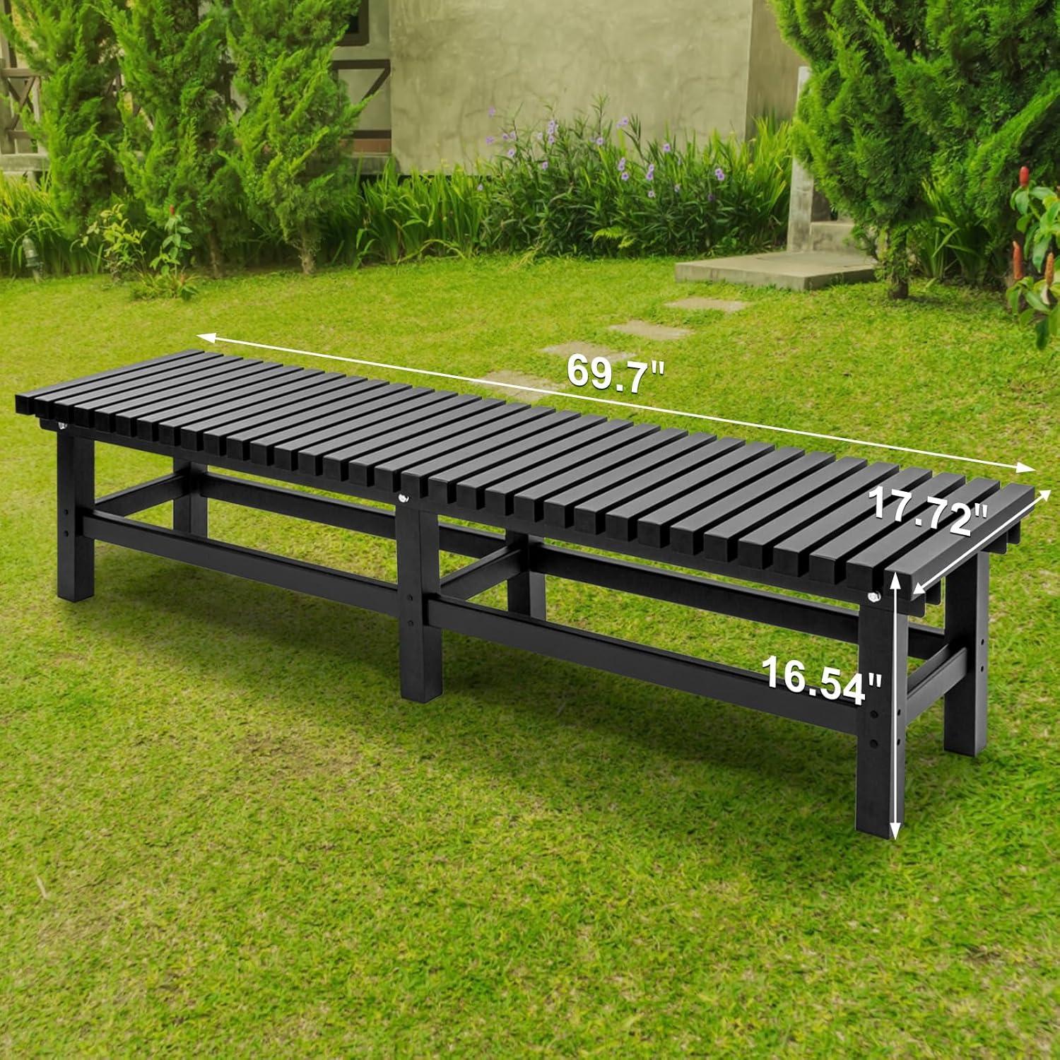 TECSPACE Aluminum Outdoor Bench, 69.7x17.72x16.54 inch Patio Bench Black, Light Weight High Load-Bearing Outdoor Bench, Powder Coated Aluminum Bench for Park Garden, Patio and Lounge