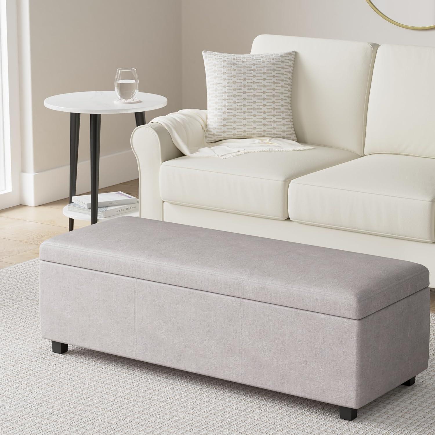 Simpli Home Avalon 48"W Upholstered Storage Ottoman Bench with Large Interior Storage