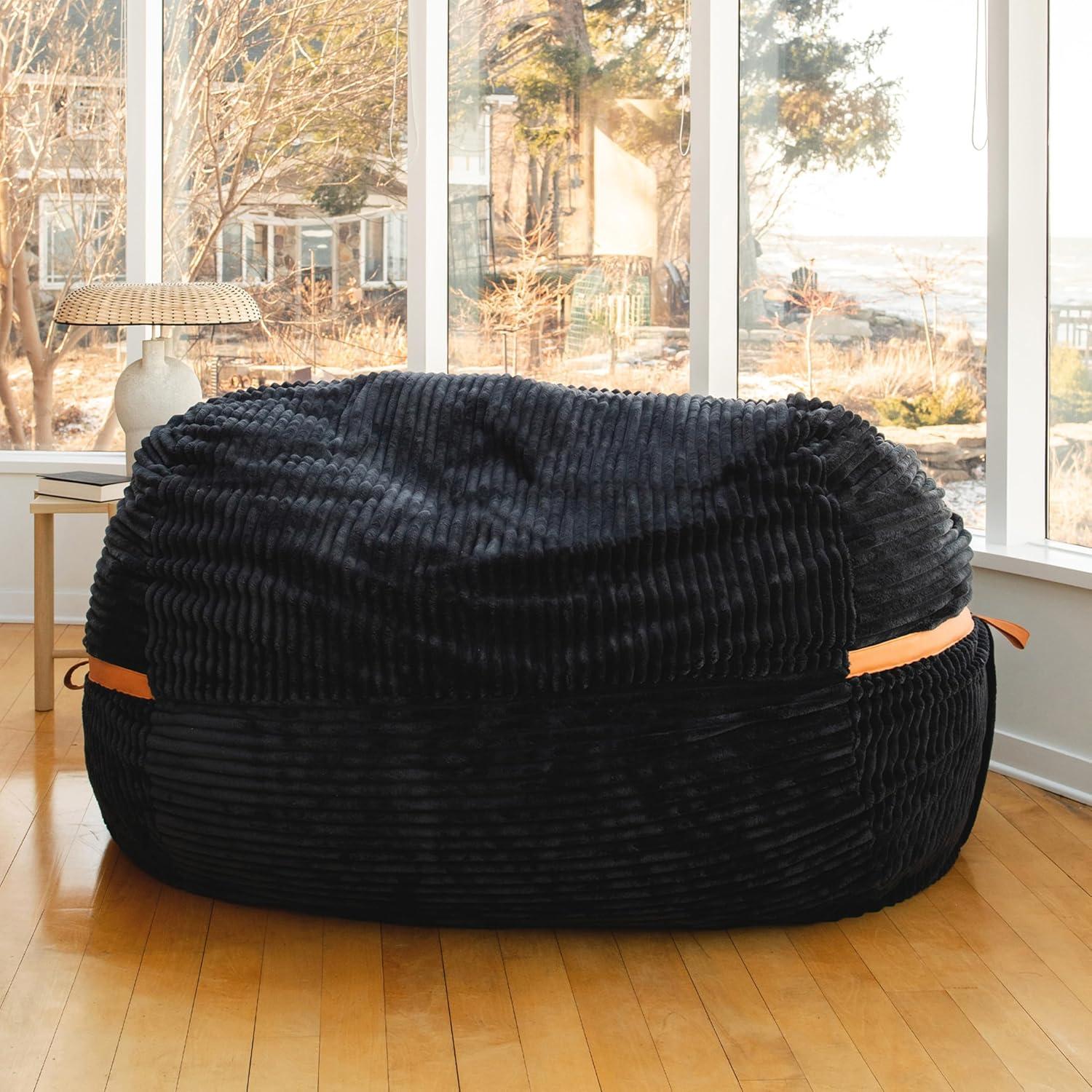 Big Joe Foam Filled Bean Bag Chair with Removable Cover, Corded Plush, Vegan Leather Accents, Medium to XXL Size