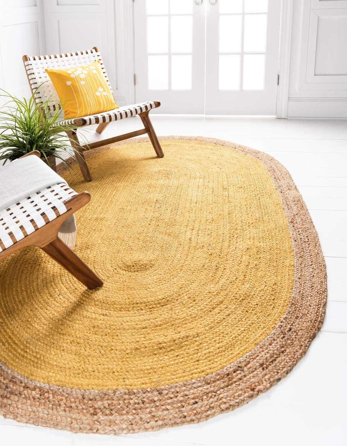 Yellow Oval Braided Jute 8' x 10' Area Rug