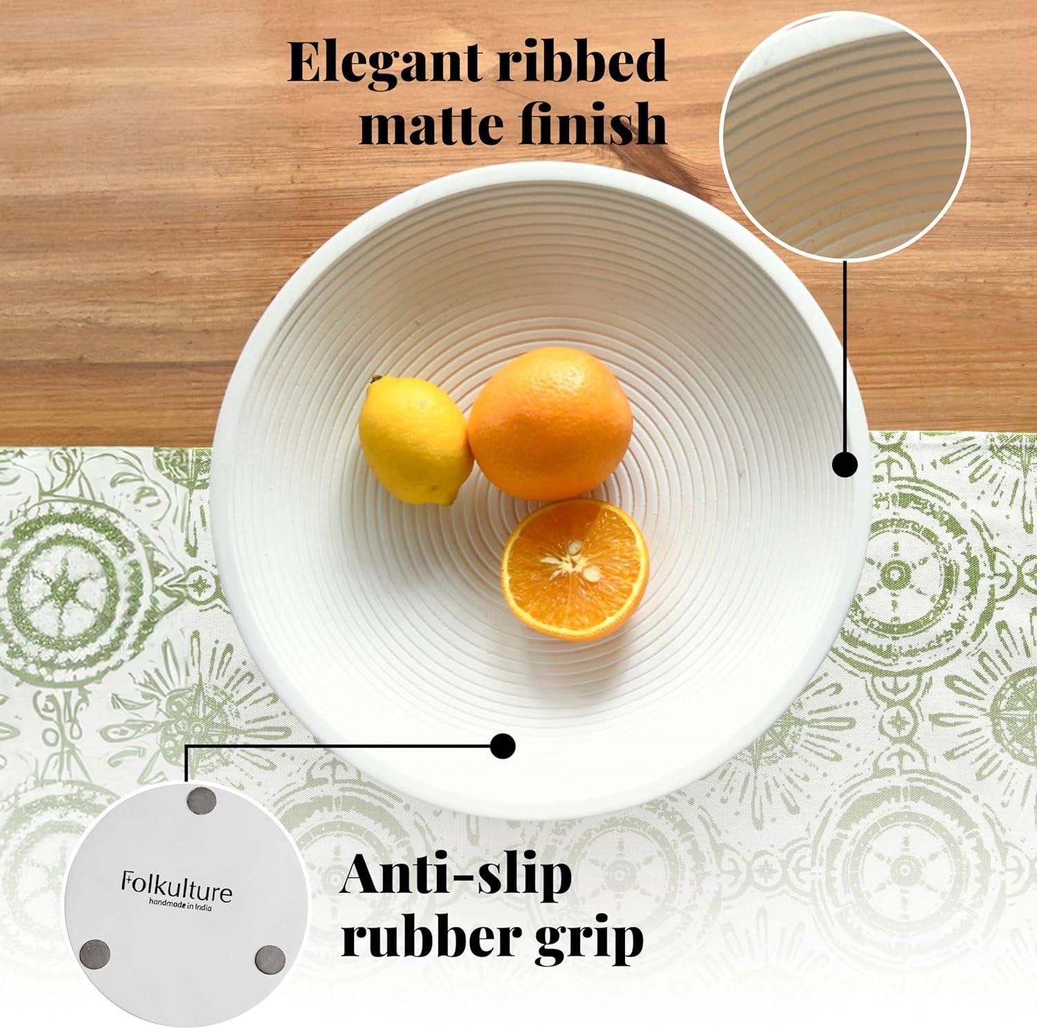 White Round Mango Wood Fruit Bowl for Serving and Decor