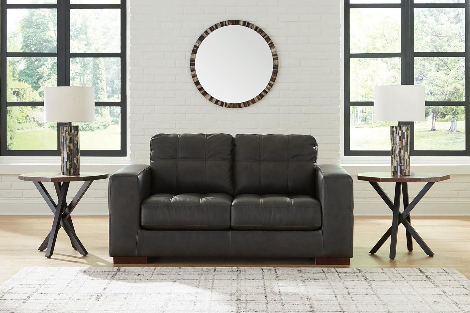 Luigi 70'' Black Tufted Faux Leather Loveseat with Track Arm