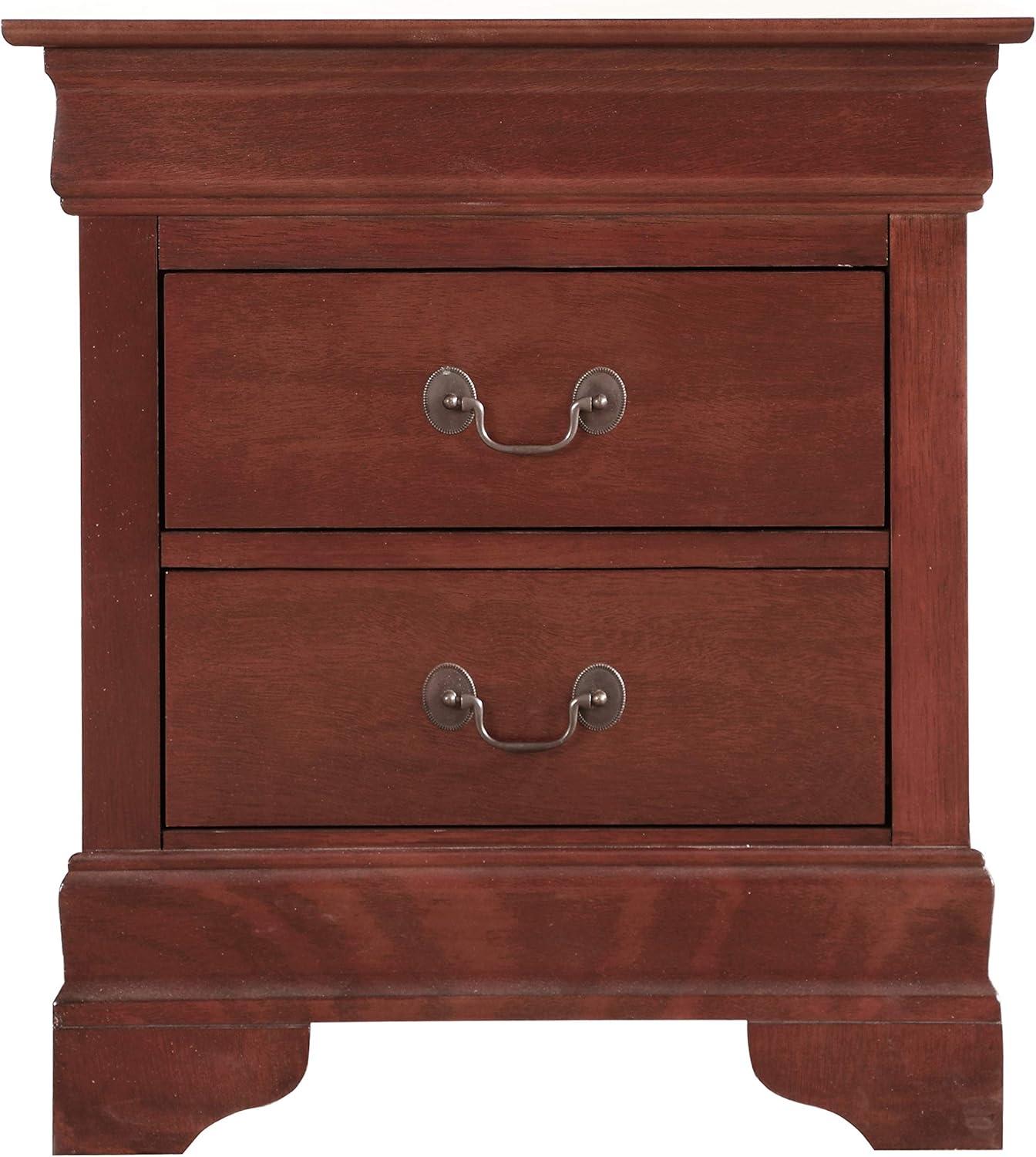 Transitional Cherry Wood Veneer 2-Drawer Nightstand with Metal Handles