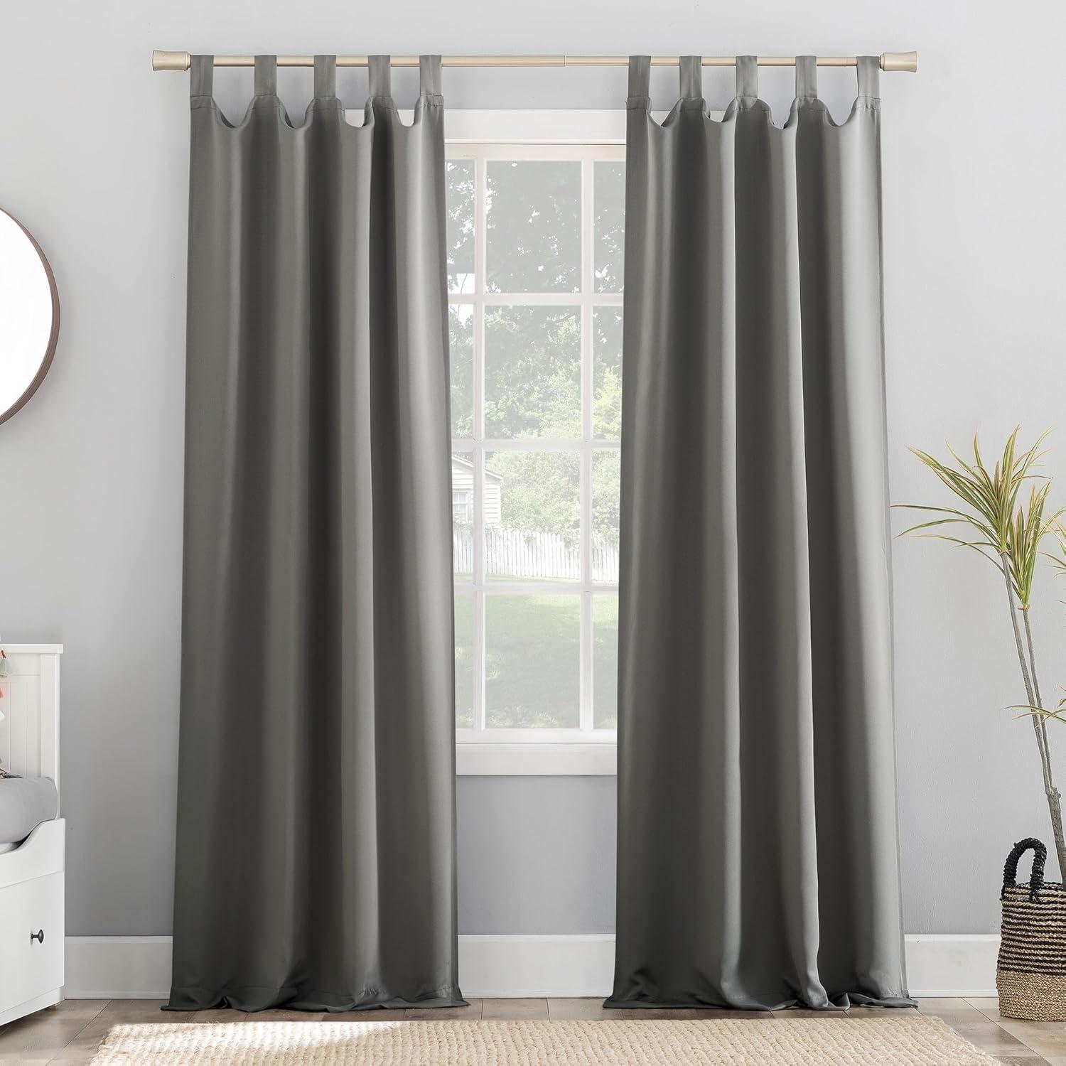 40"x95" Sun Zero Blackout Kenneth Energy Saving Tab Top Curtain Panel Gray: Thermal Insulated, Noise Reduction, Machine Washable
