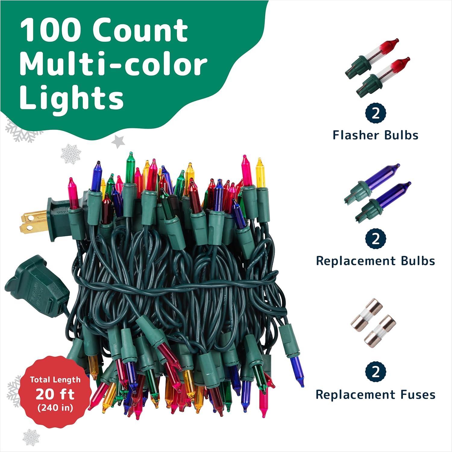 PREXTEX 20 Feet Christmas Lights- 100 Lights, Multicolored