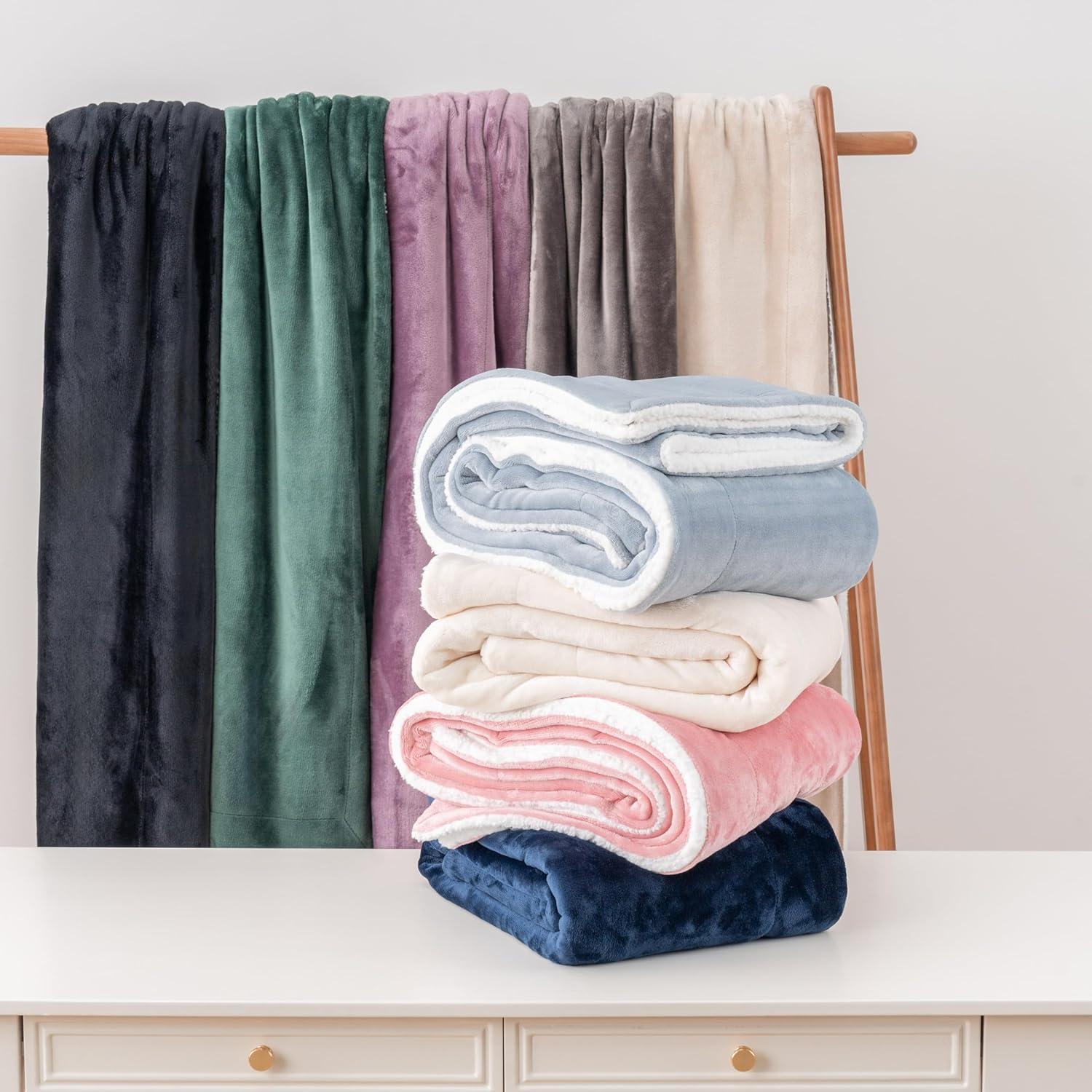 Berkshire Blanket-Sherpa Throw Blanket, Warm and Soft Loftmink Reversible Throw for Couch, Sofa and Travel, Frosty Mauve, 50 in x 60 in