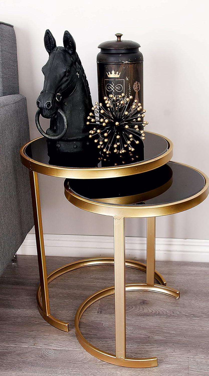 Elegant Gold Metal and Mirrored Glass Round Nesting Tables, Set of 3