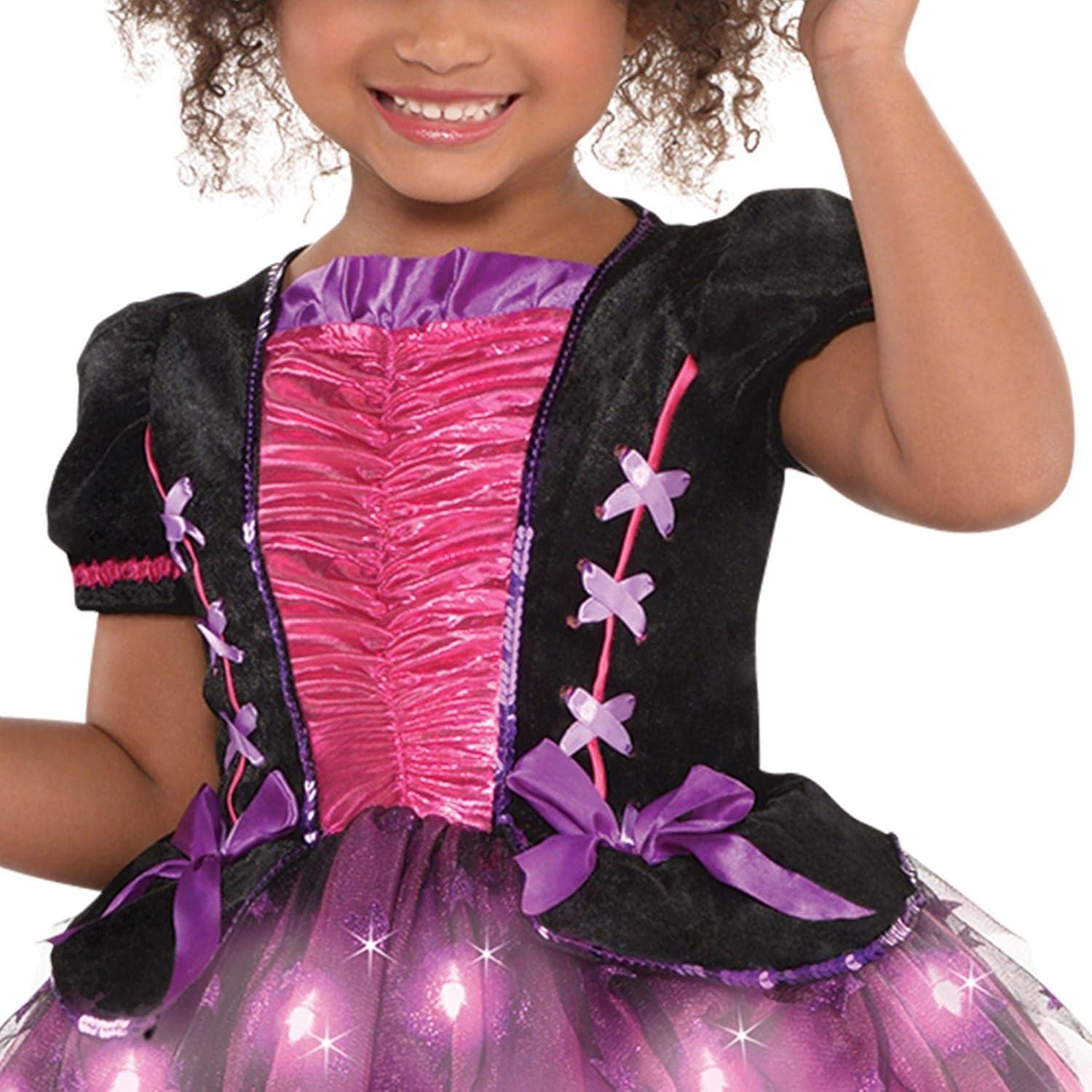Amscan Light Up Sparkle Witch Girl's Halloween Fancy-Dress Costume with Wand including Hat, M (8-10)