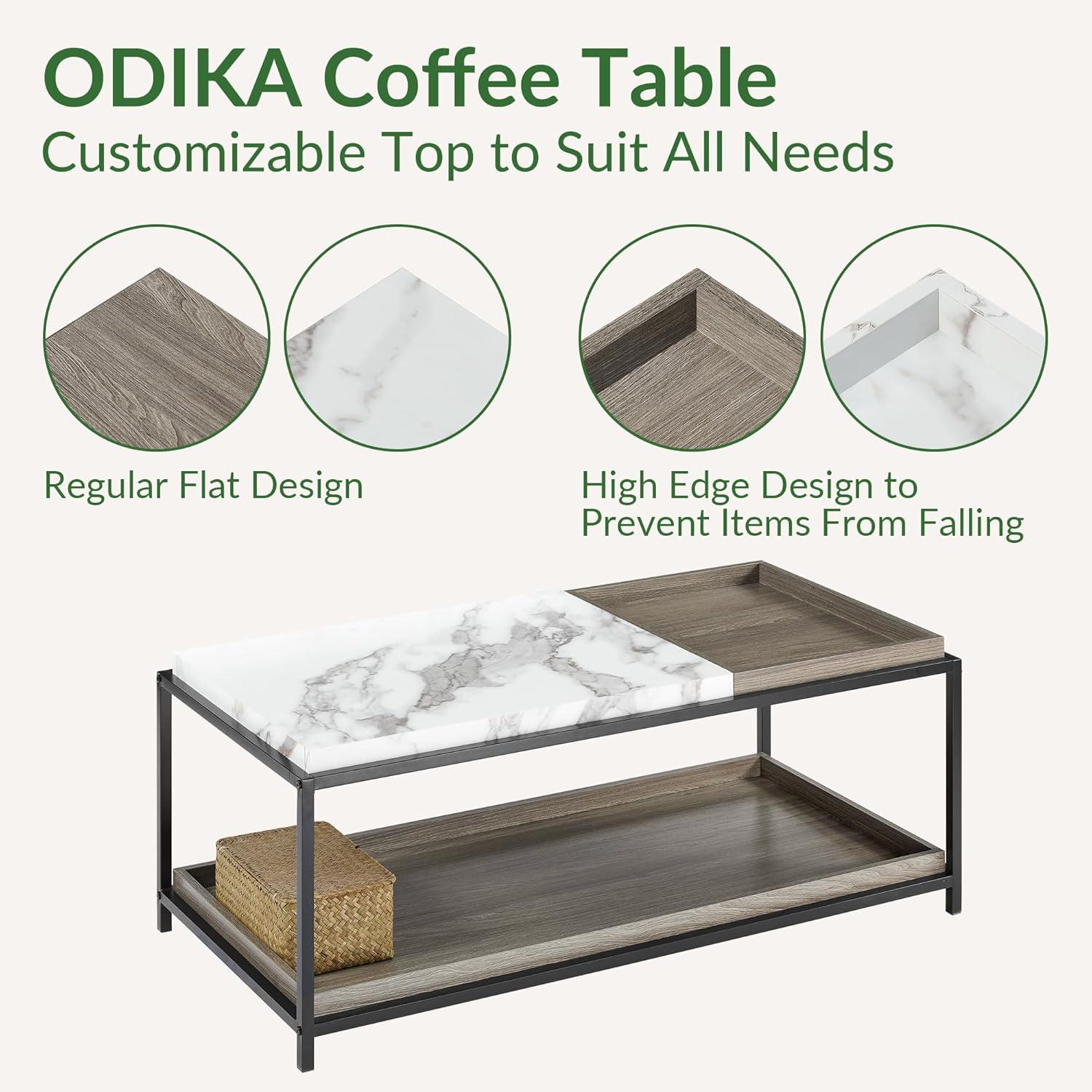 Convertible Entertaining Coffee Table - Faux Marble Coffee Table with 2 Removable Trays, 47 Living Room Table, Modern Coffee Table, Walnut Coffee Table