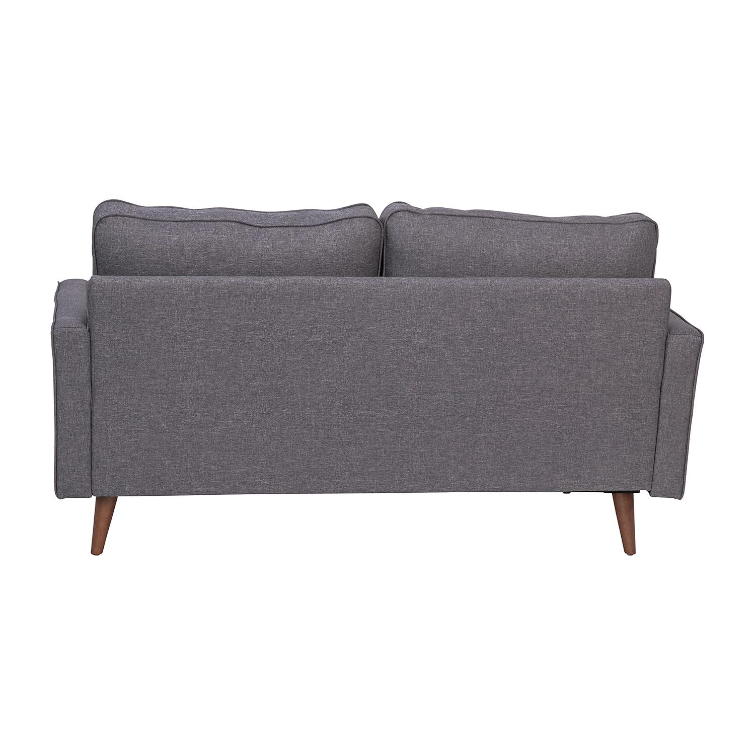 Flash Furniture Hudson Mid-Century Modern Loveseat Sofa with Tufted Faux Linen Upholstery & Solid Wood Legs in Dark Gray