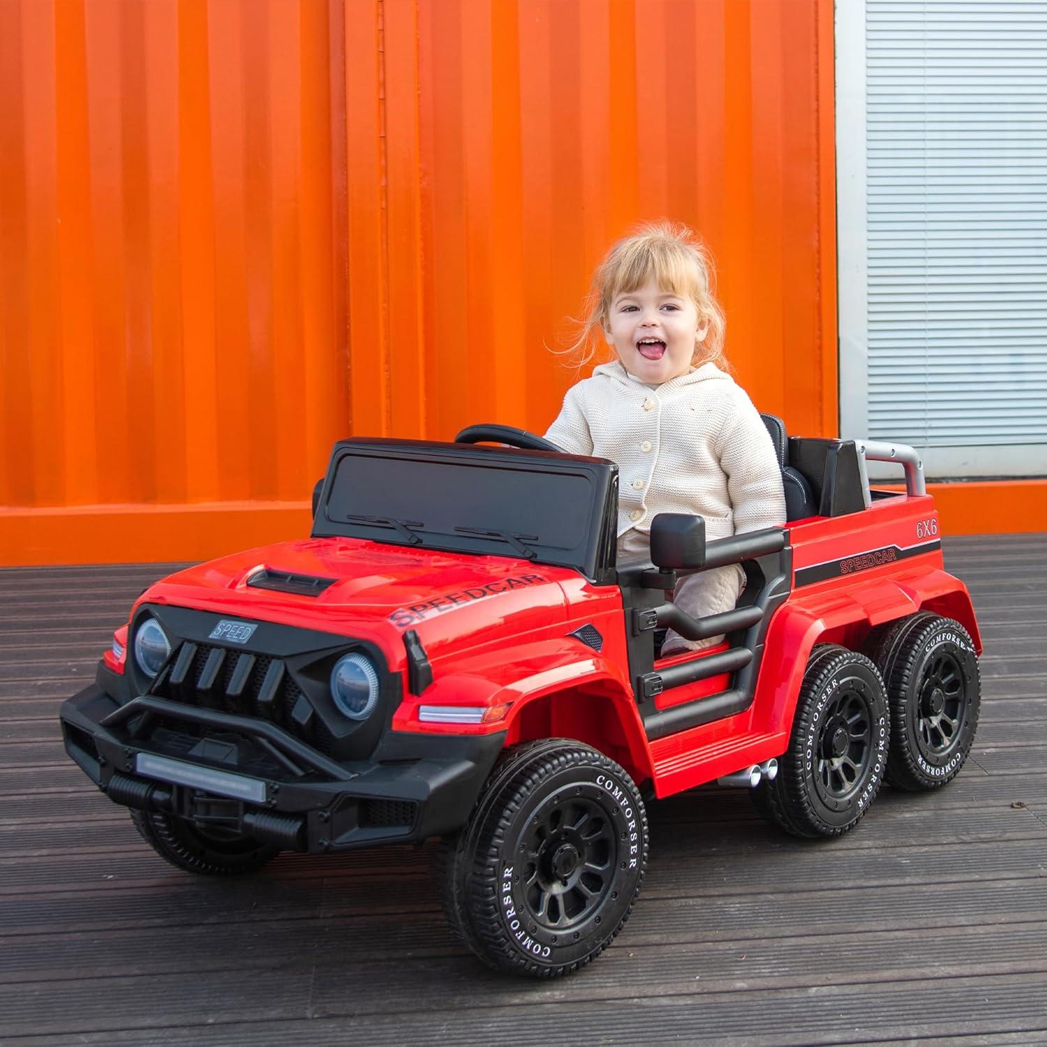 CIPACHO 24V Ride On Car for Kids, 4WD Battery Powered Electric Car with Remote Control, Music, Lights, Five-Point Safety Belt, Red