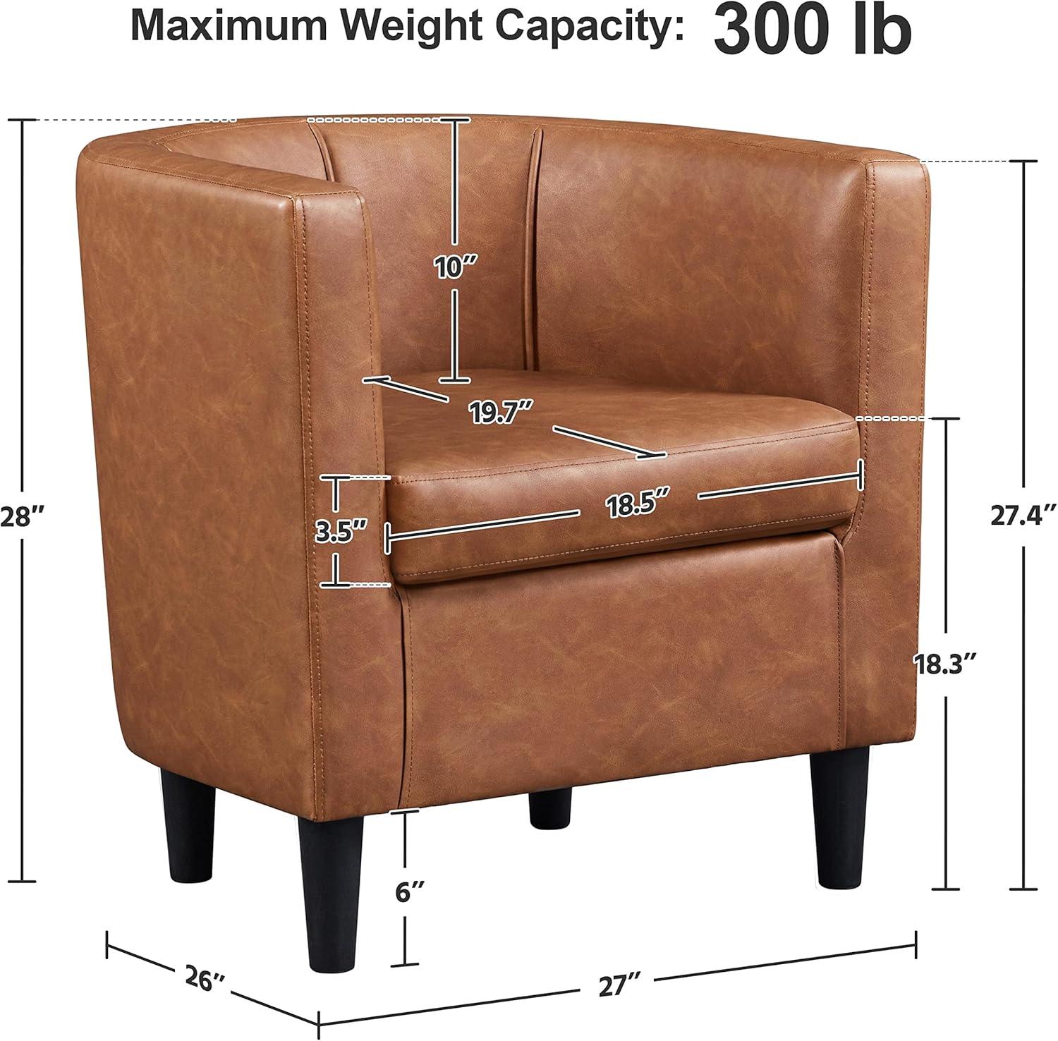 Topeakmart Faux Leather Upholstered Barrel Accent Arm Chair for Living Room, Brown