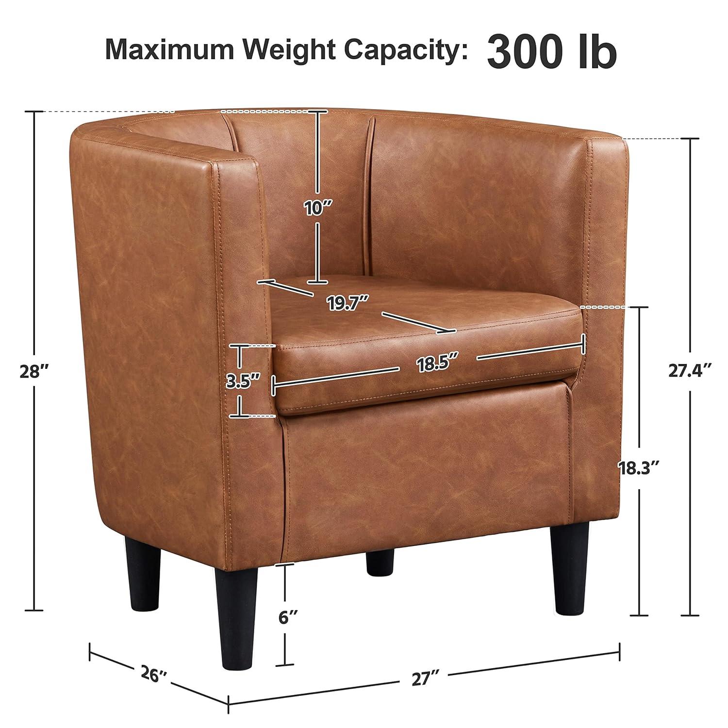 Yaheetech Faux Leather Upholstered Accent Chair Barrel Chairs, Brown