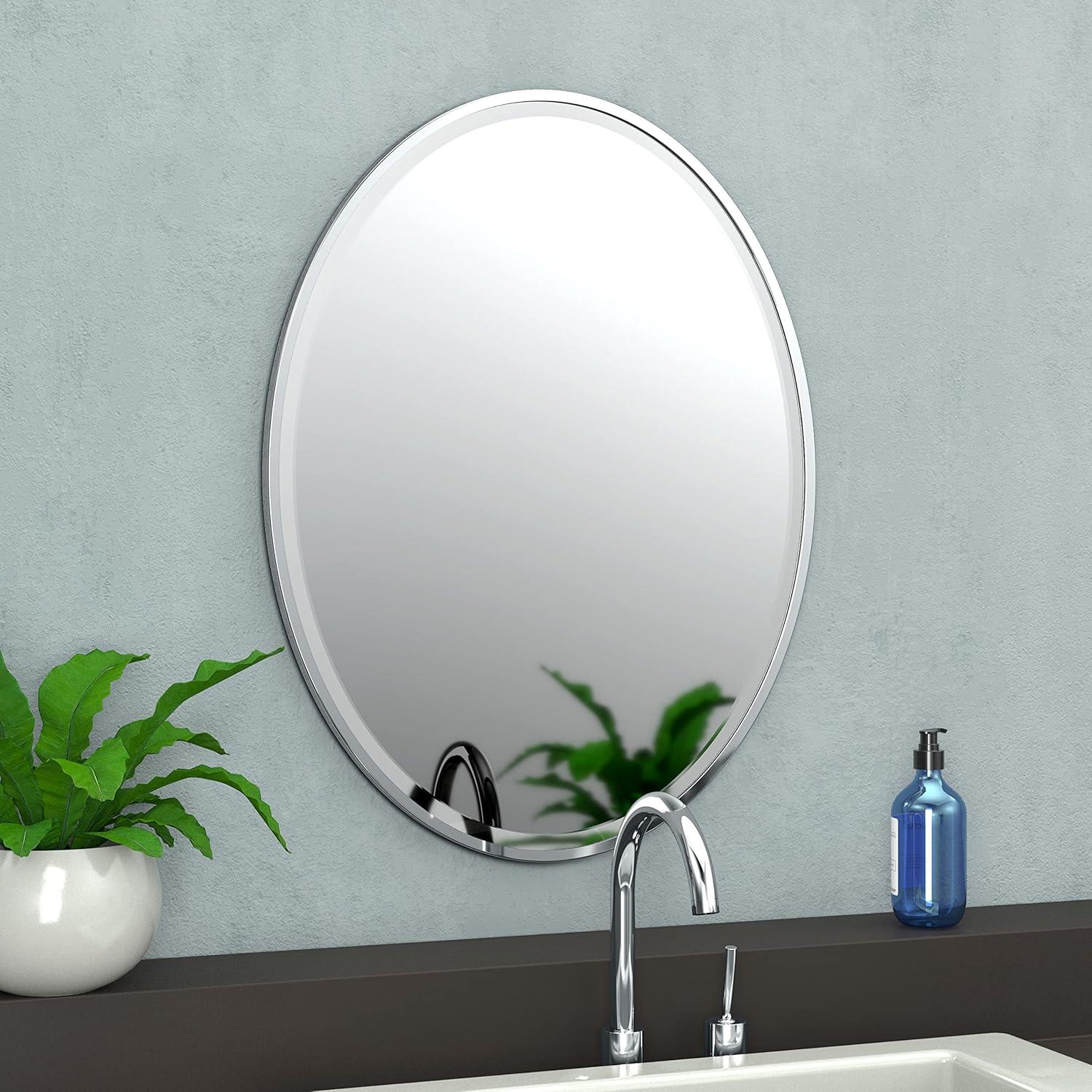 33" Chrome Minimalist Flush Mount Oval Bathroom Mirror