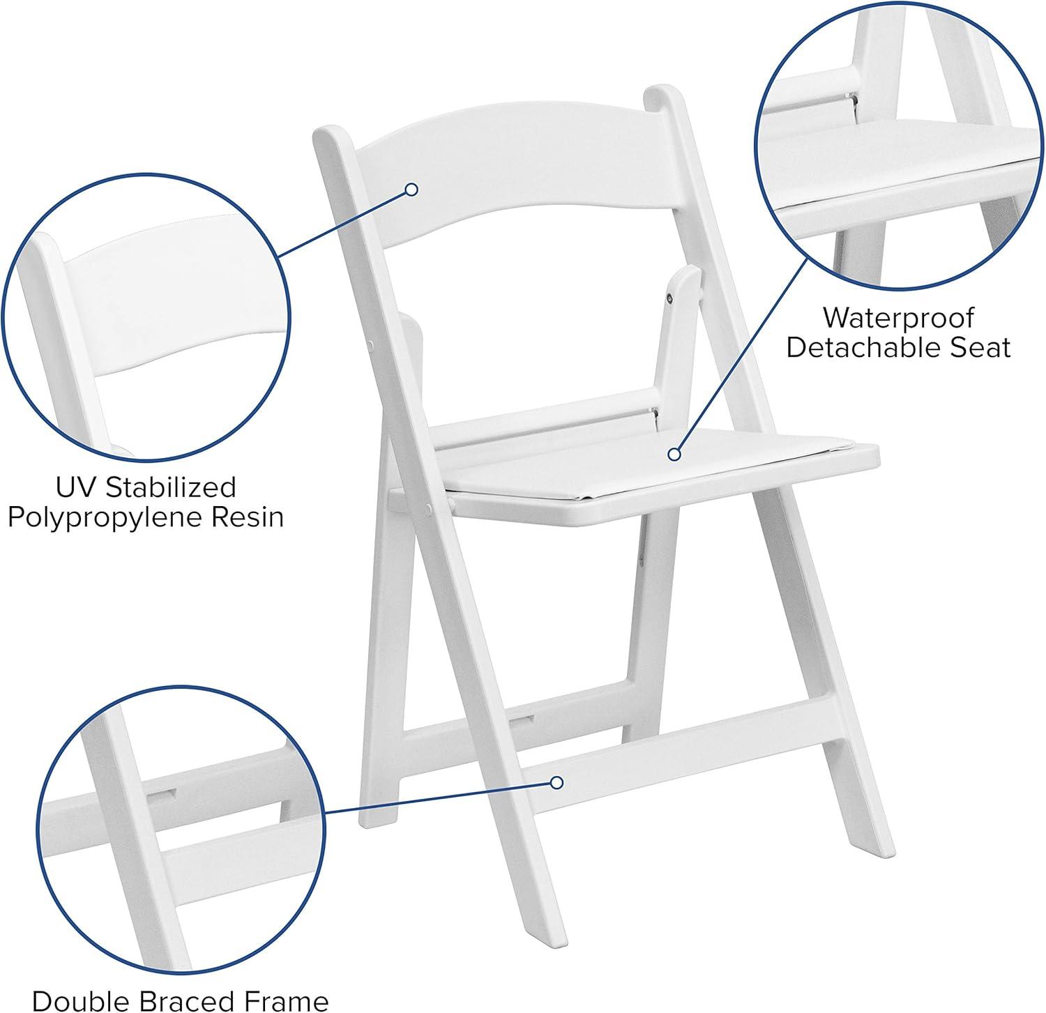 White Resin Folding Chair Set with Vinyl Padded Seat