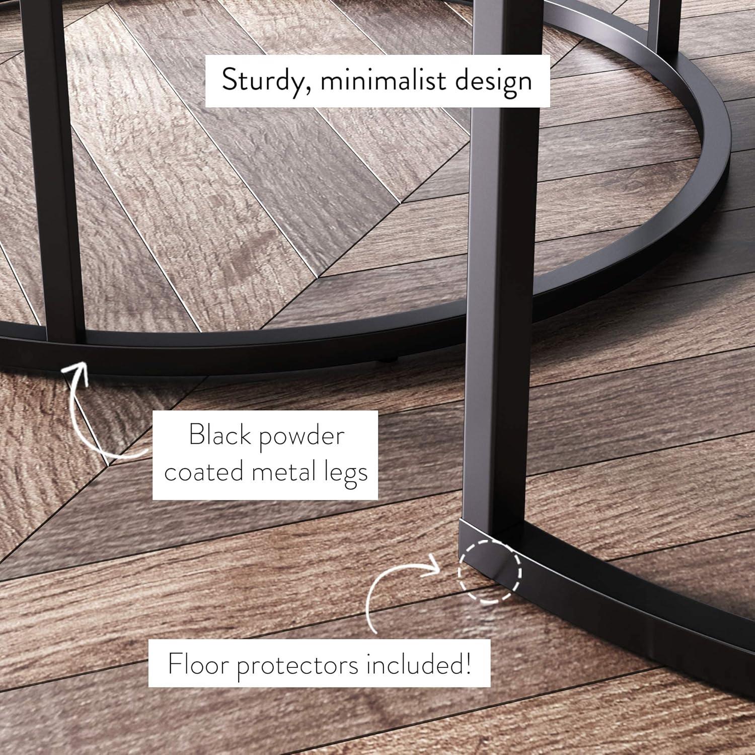 Modern Luxe Round Nesting Coffee Table Set, Glass & Marble on Gold Frame
