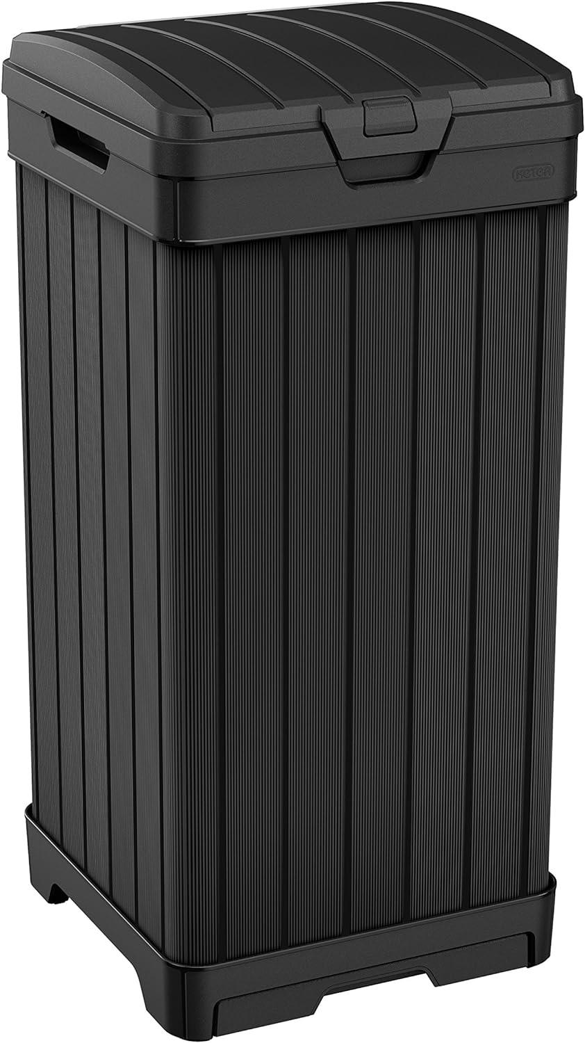 Baltimore Black Plastic Outdoor Trash Can with Pull-out Drawer